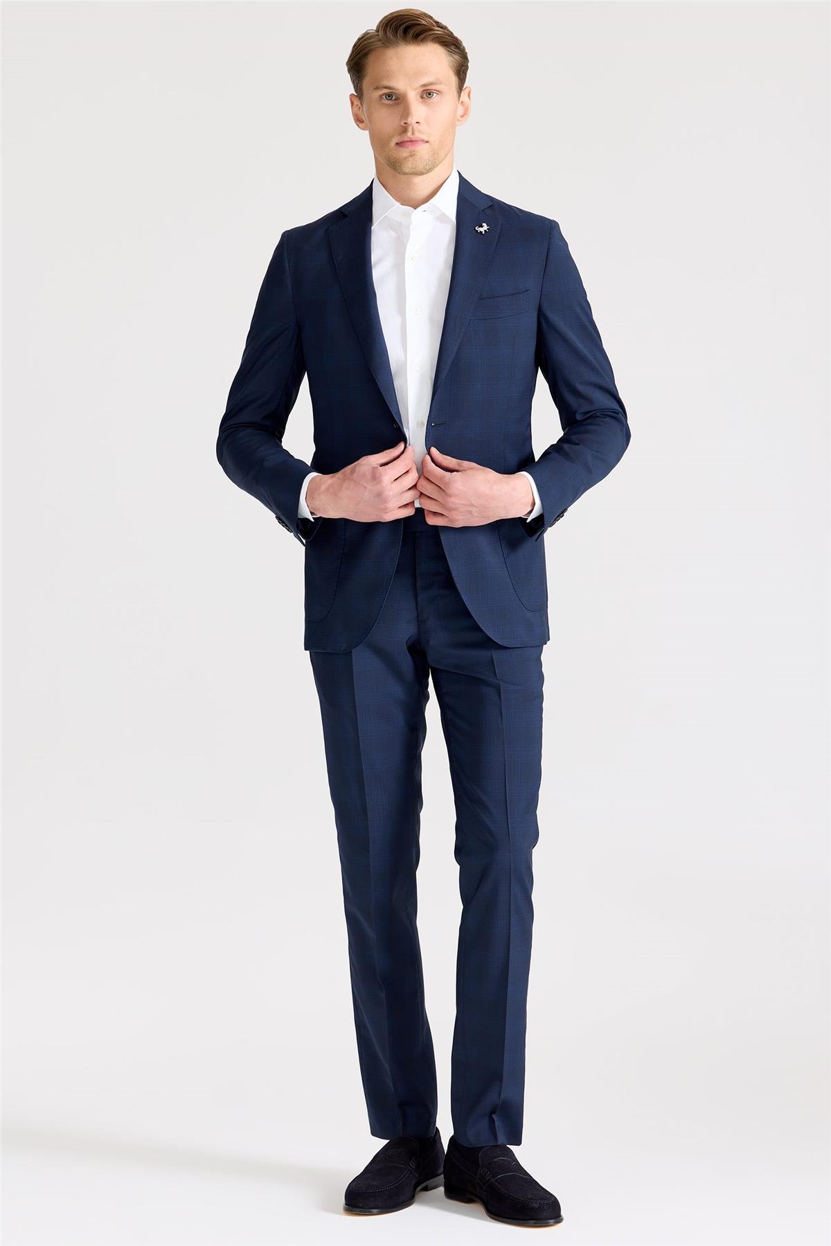 Lacivert Mavi Çizgili Takım Elbise