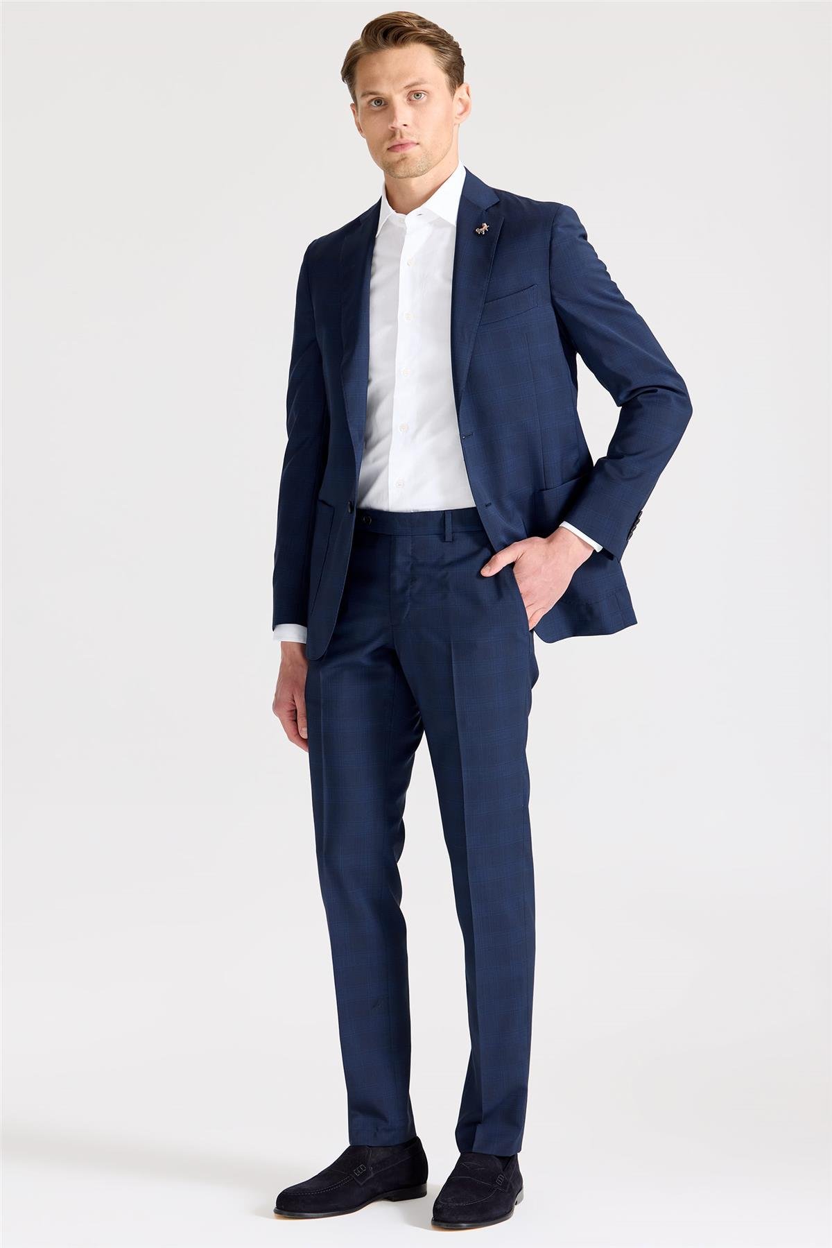 Lacivert Mavi Çizgili Takım Elbise