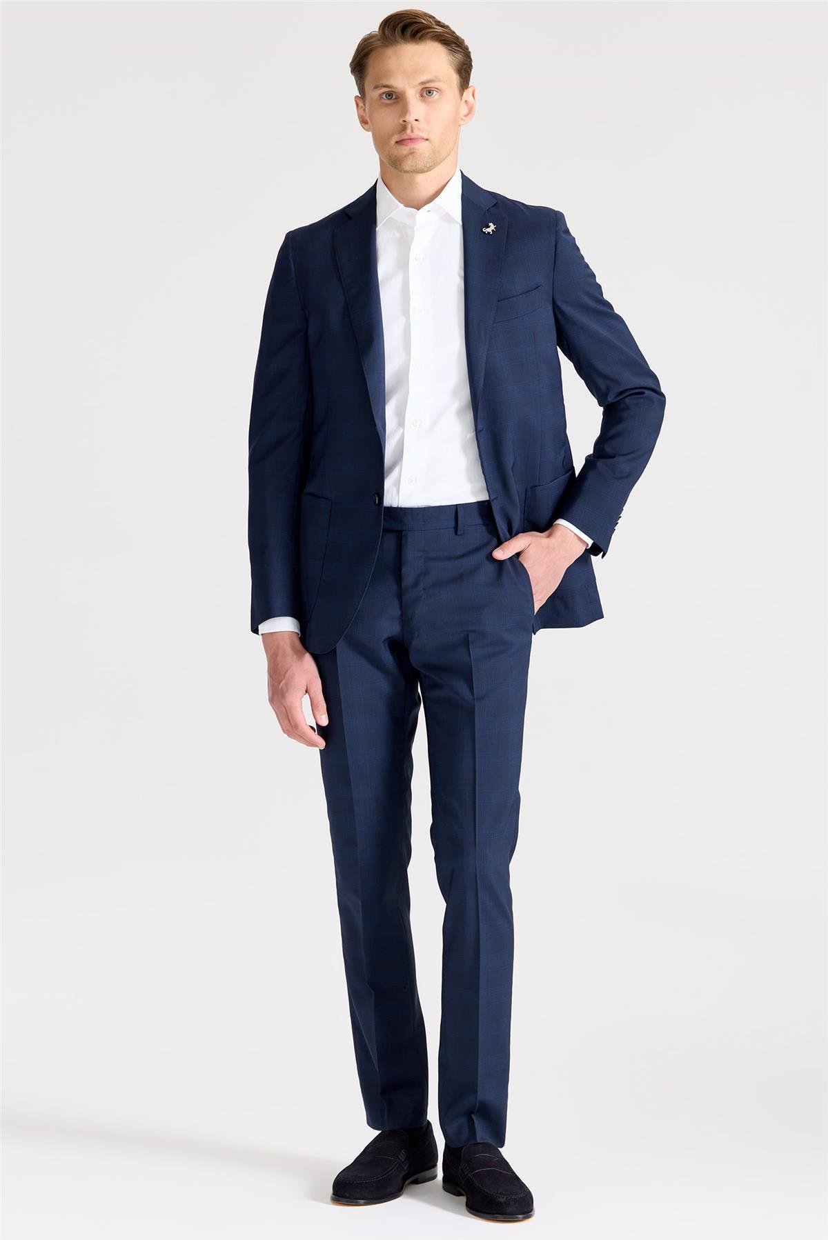 Lacivert Mavi Çizgili Takım Elbise