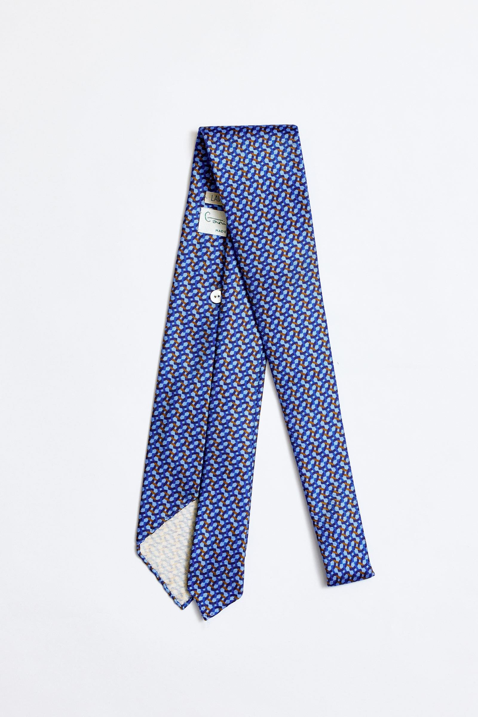 Lacivert Mavi Kahve Astarsız 5 Fold İpek Kravat