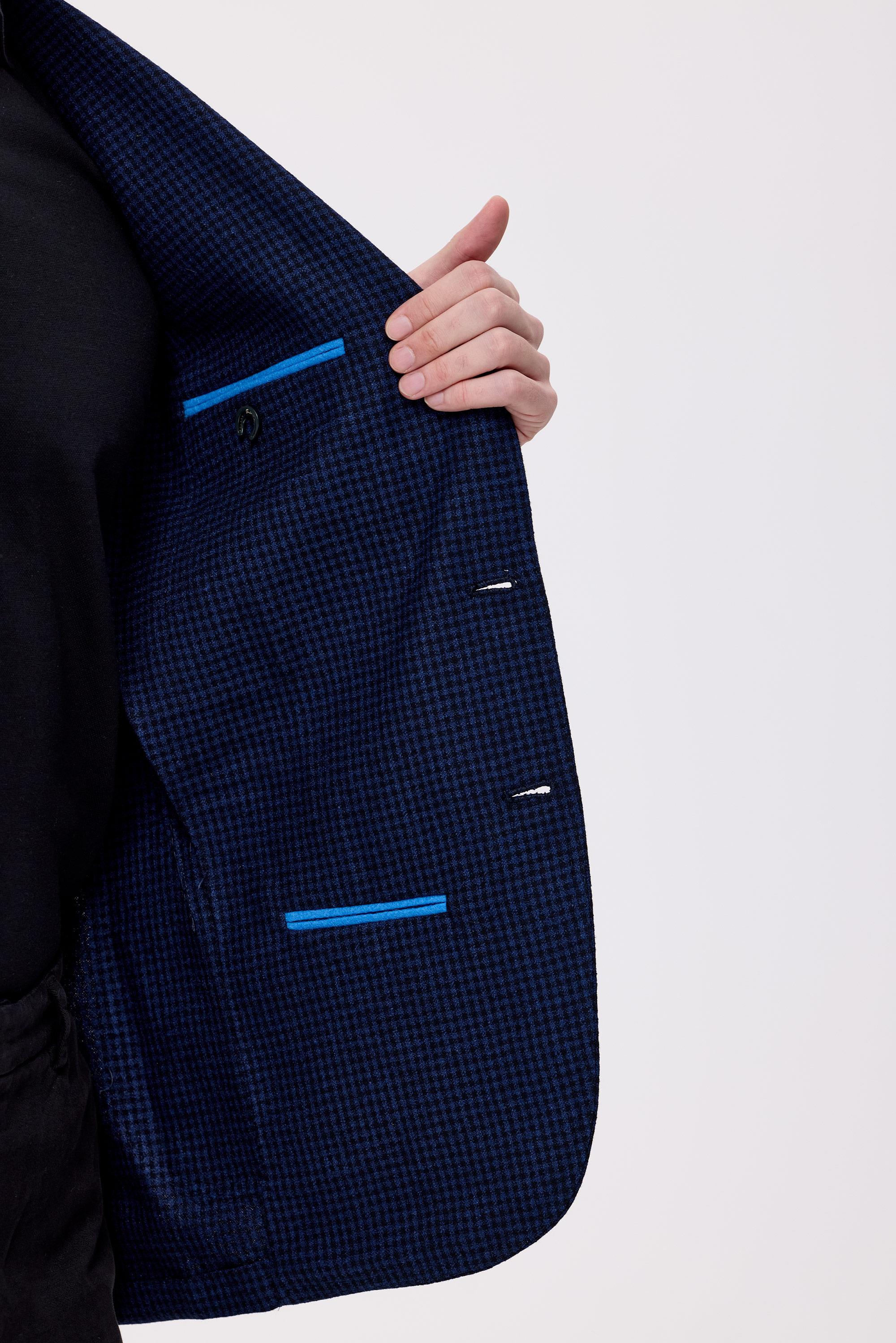 Lacivert Mavi Kareli Yün Kaşmir Ceket