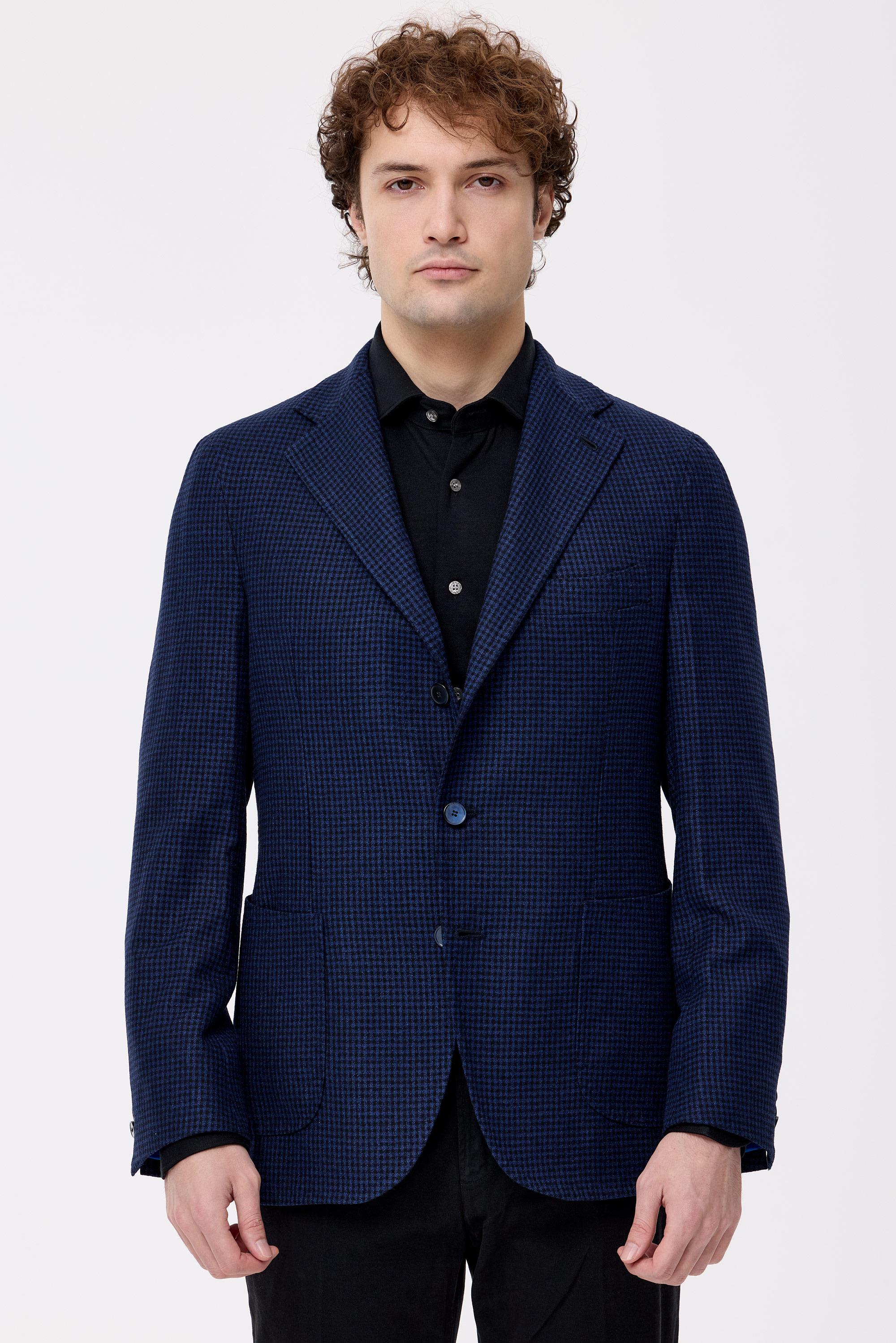 Lacivert Mavi Kareli Yün Kaşmir Ceket