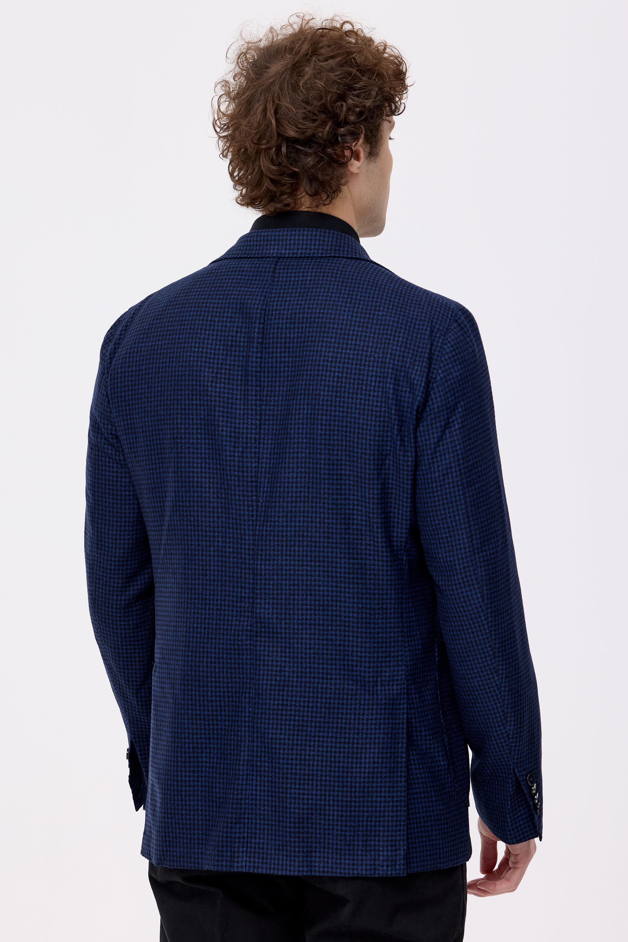 Lacivert Mavi Kareli Yün Kaşmir Ceket