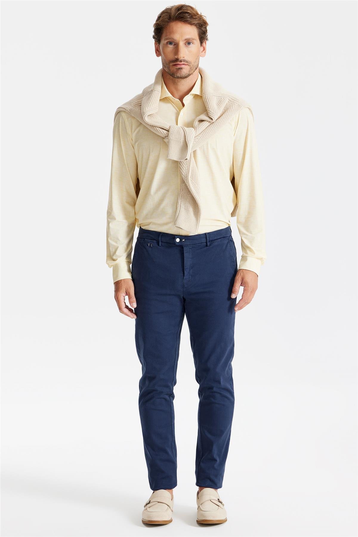 Lacivert Pamuk Chino Pantolon 