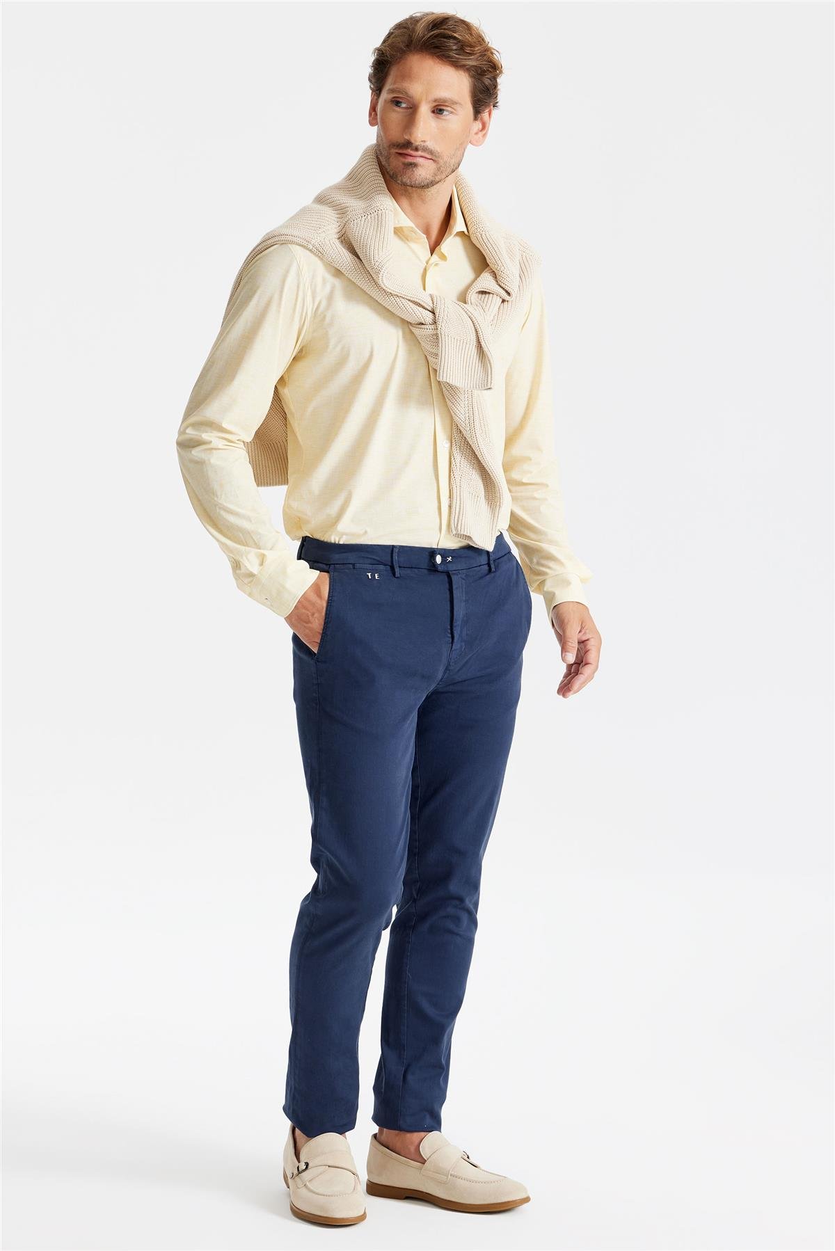 Lacivert Pamuk Chino Pantolon 