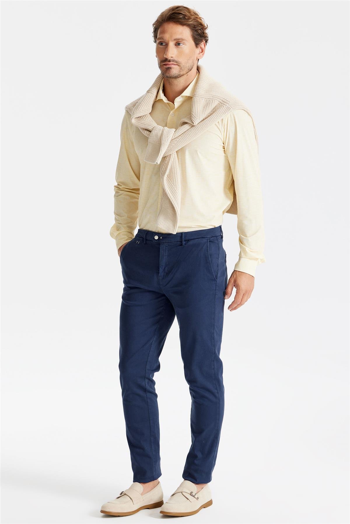 Lacivert Pamuk Chino Pantolon 