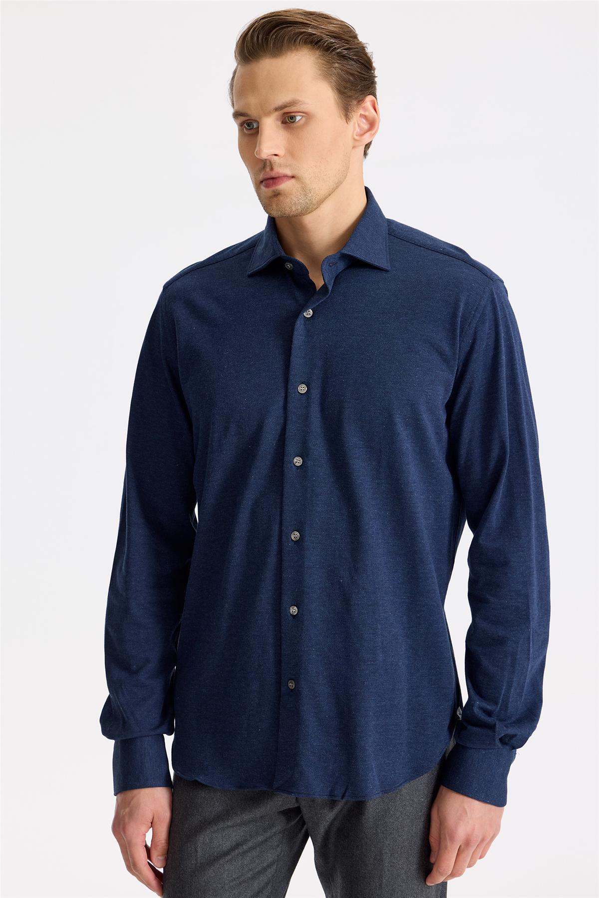 Lacivert Pamuk Kaşmir Gömlek