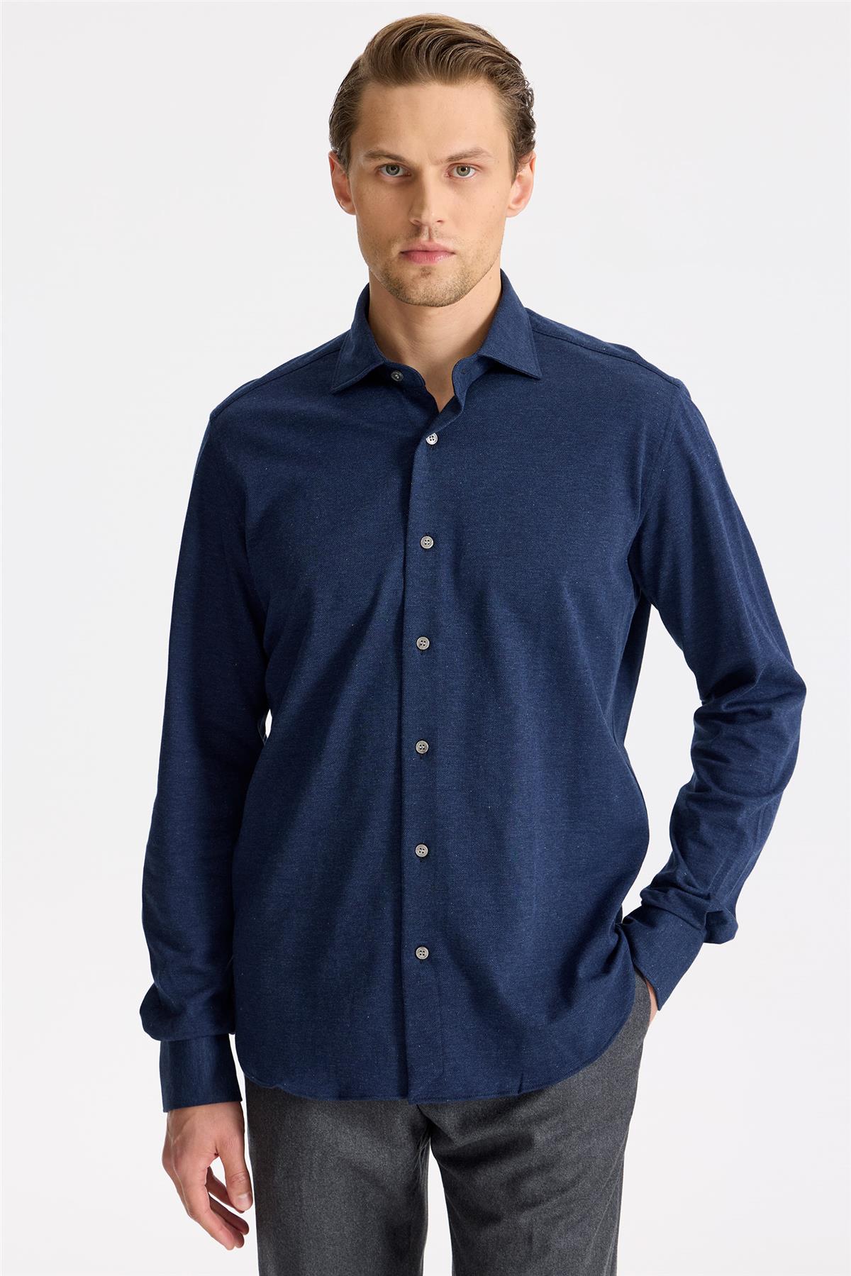 Lacivert Pamuk Kaşmir Gömlek