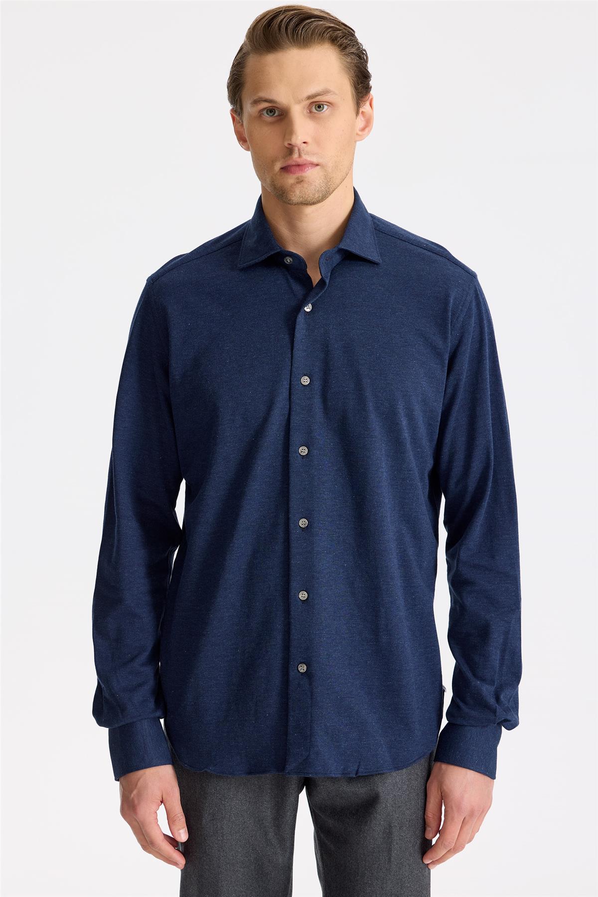 Lacivert Pamuk Kaşmir Gömlek