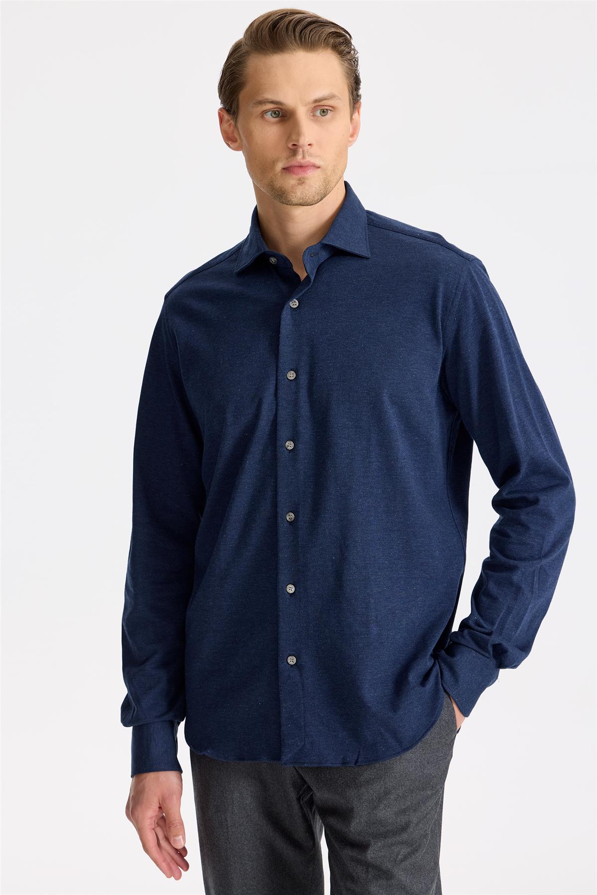 Lacivert Pamuk Kaşmir Gömlek