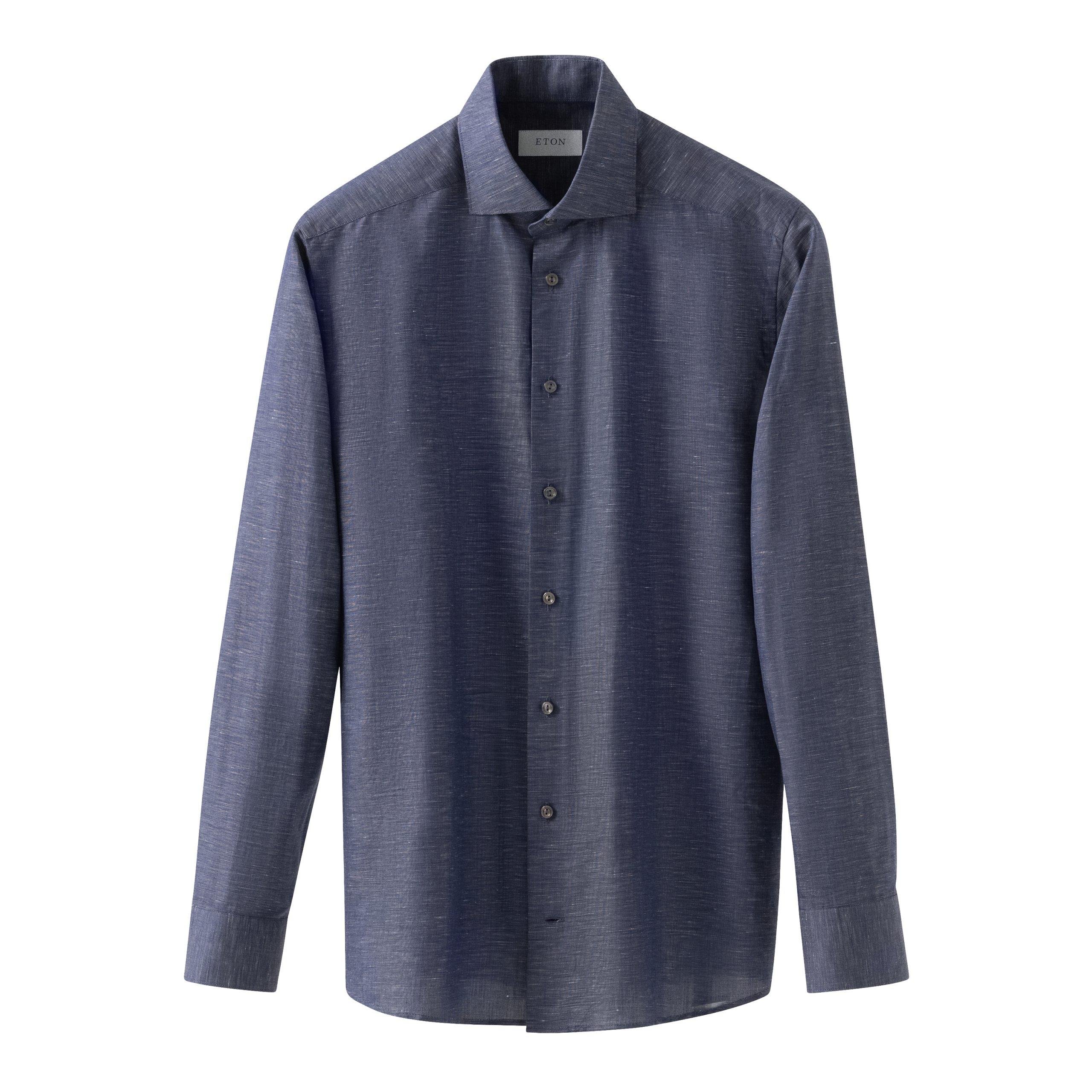 Lacivert Pamuk Keten Gömlek