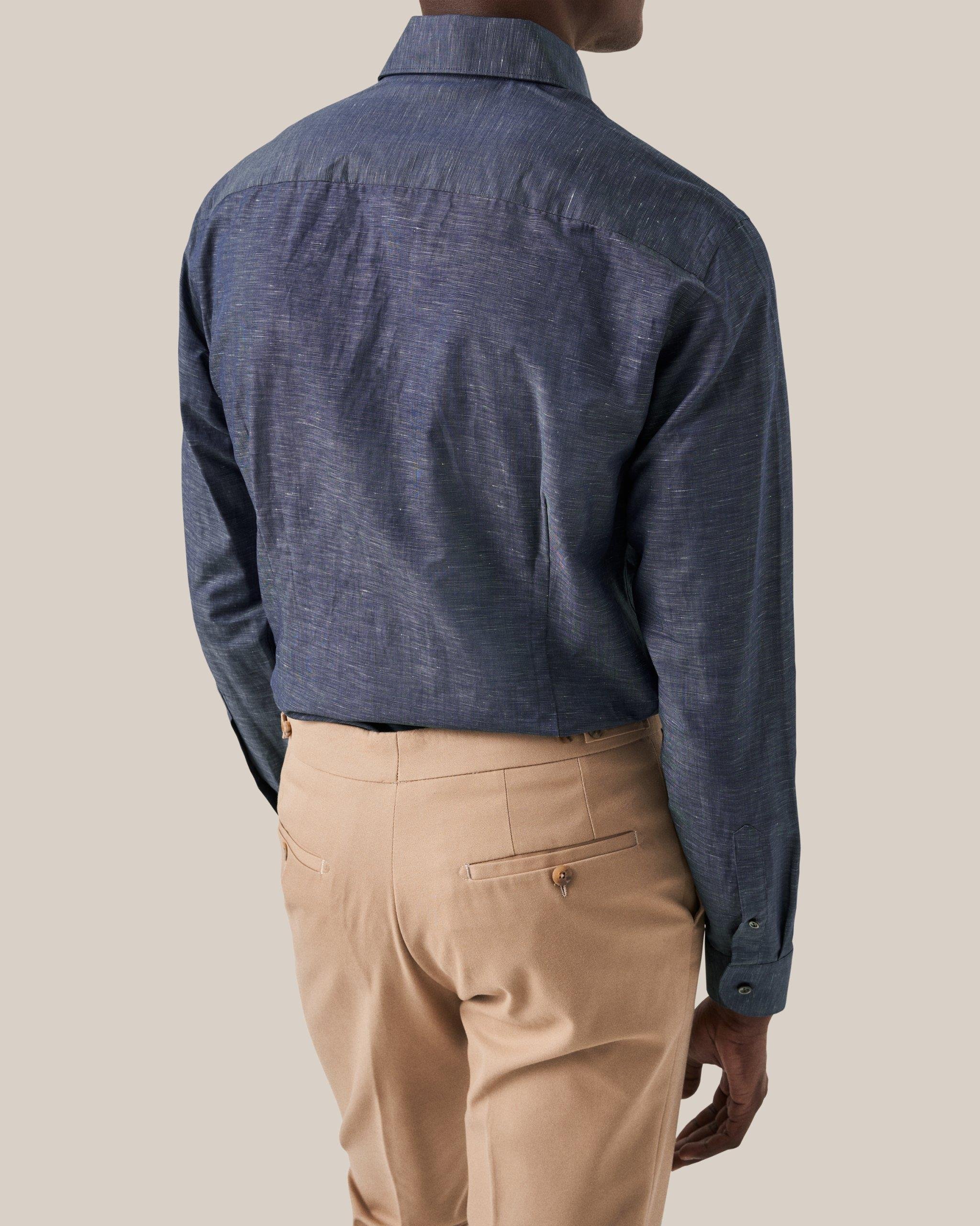 Lacivert Pamuk Keten Gömlek