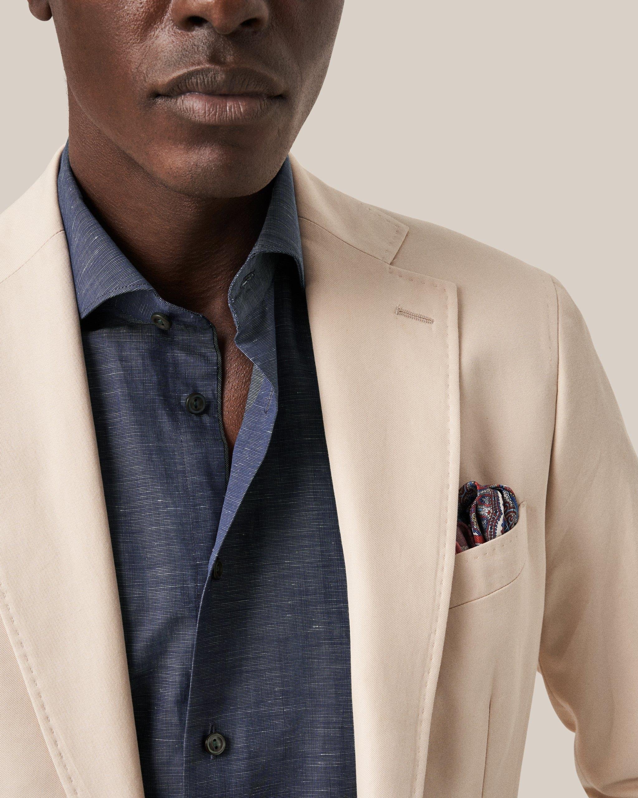 Lacivert Pamuk Keten Gömlek