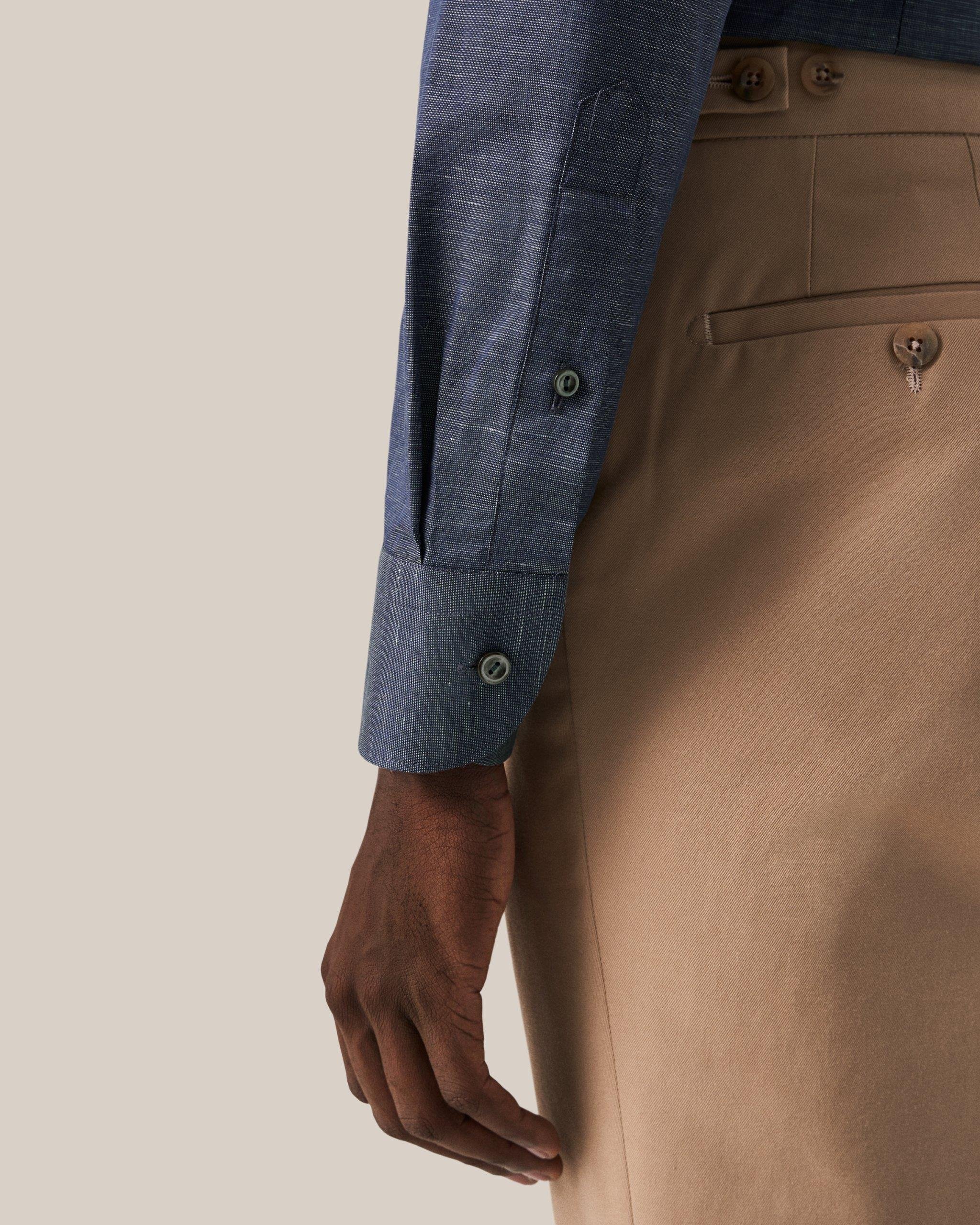 Lacivert Pamuk Keten Gömlek