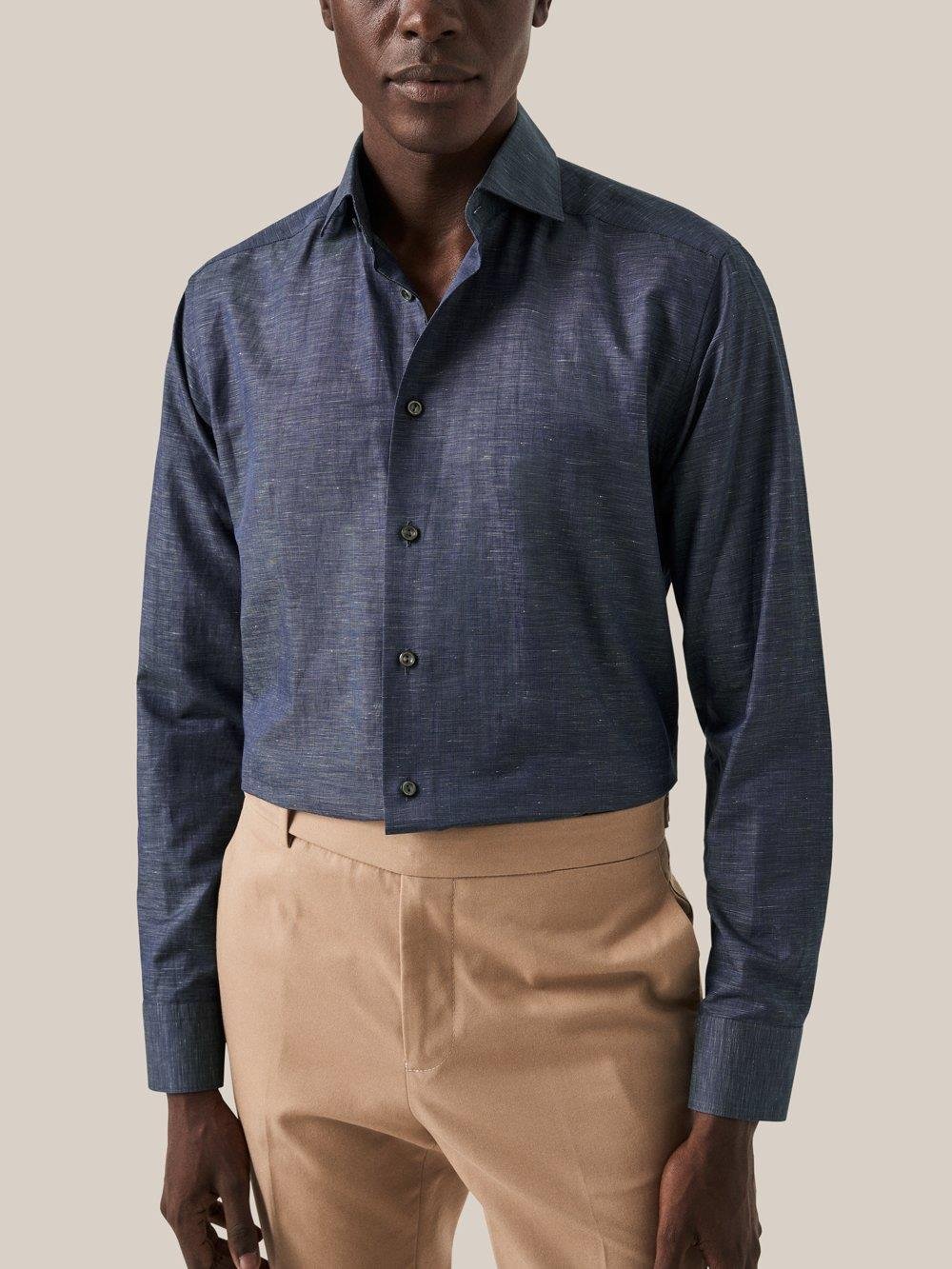 Lacivert Pamuk Keten Gömlek