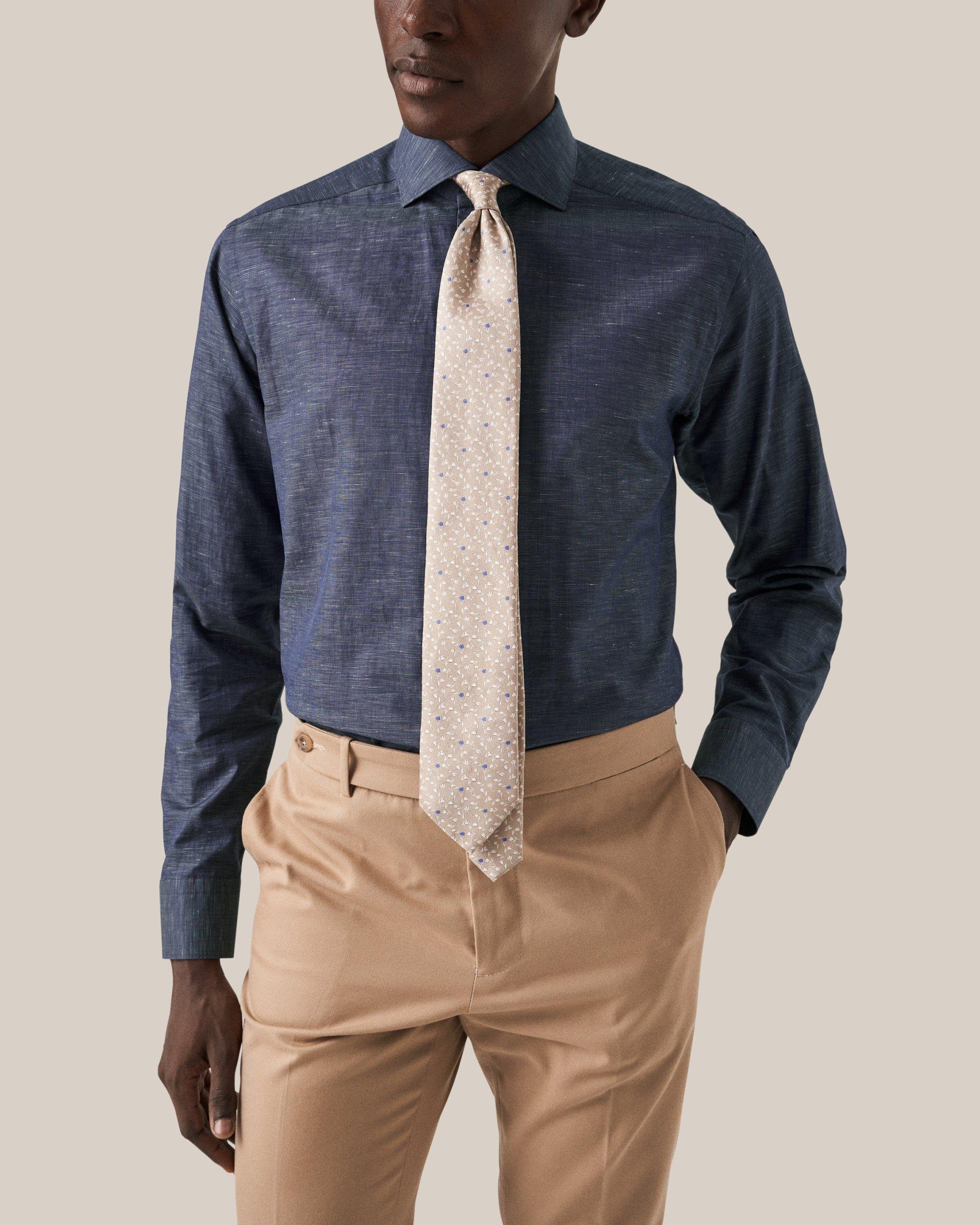 Lacivert Pamuk Keten Gömlek