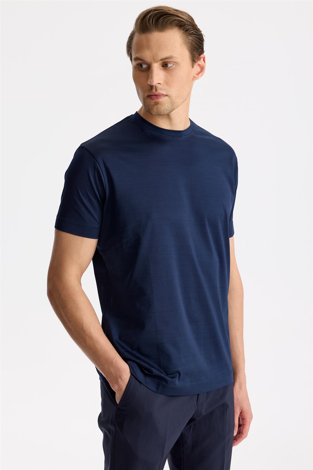 Lacivert Pamuk T-shirt