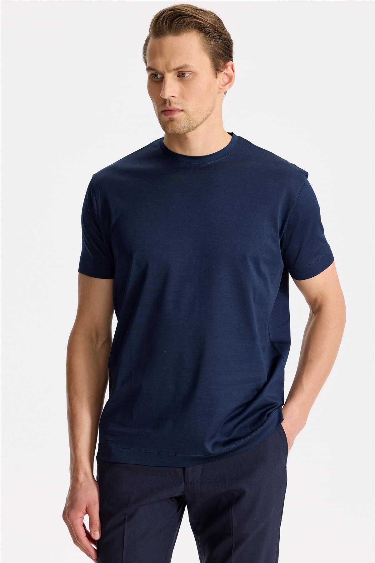 Lacivert Pamuk T-shirt