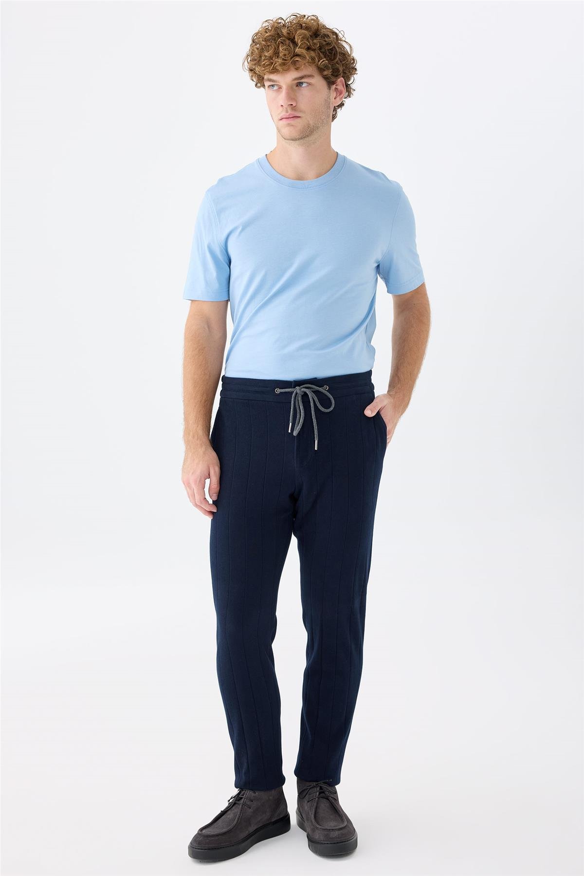 Lacivert Pamuk Teknik Takım Elbise