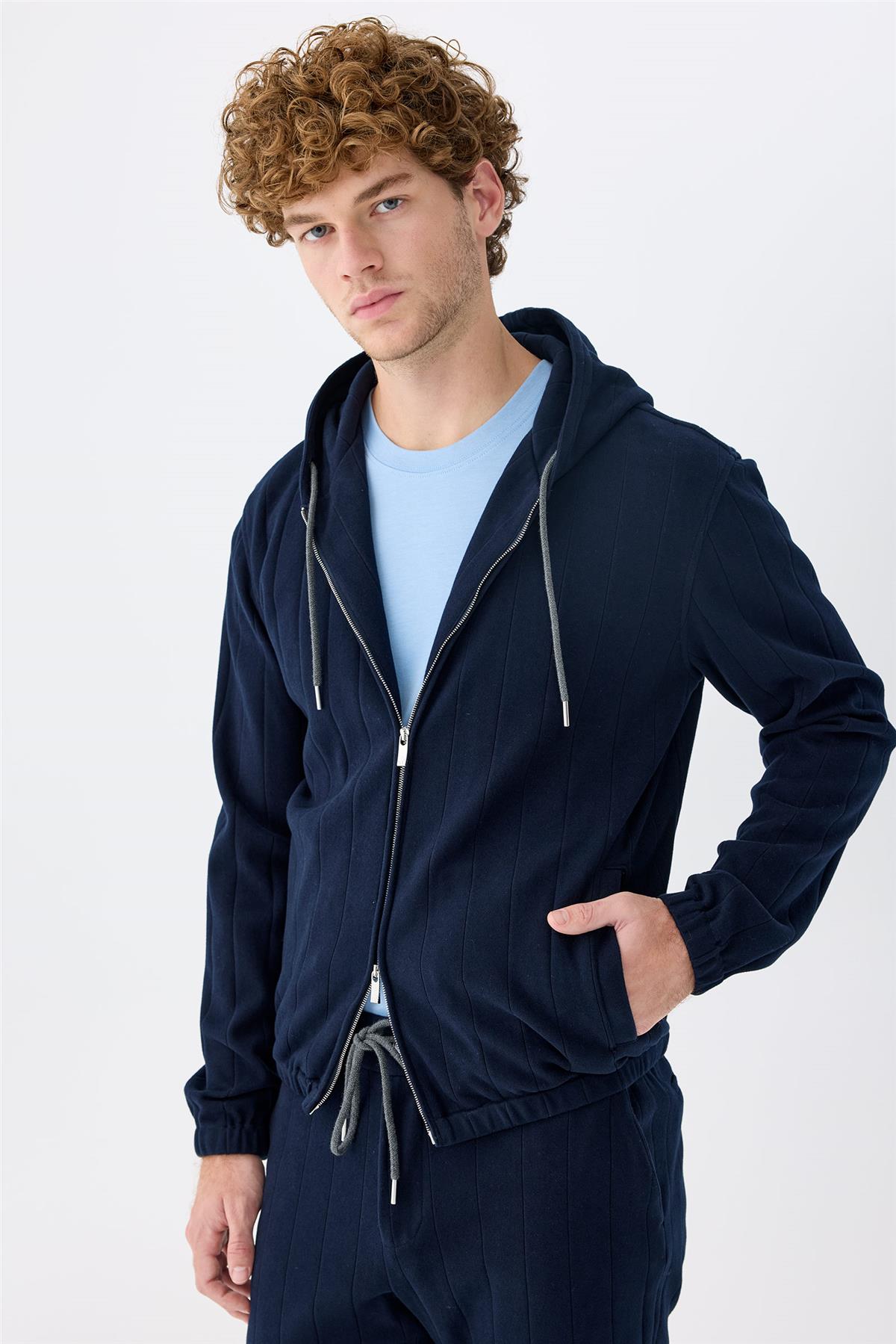 Lacivert Pamuk Teknik Takım Elbise