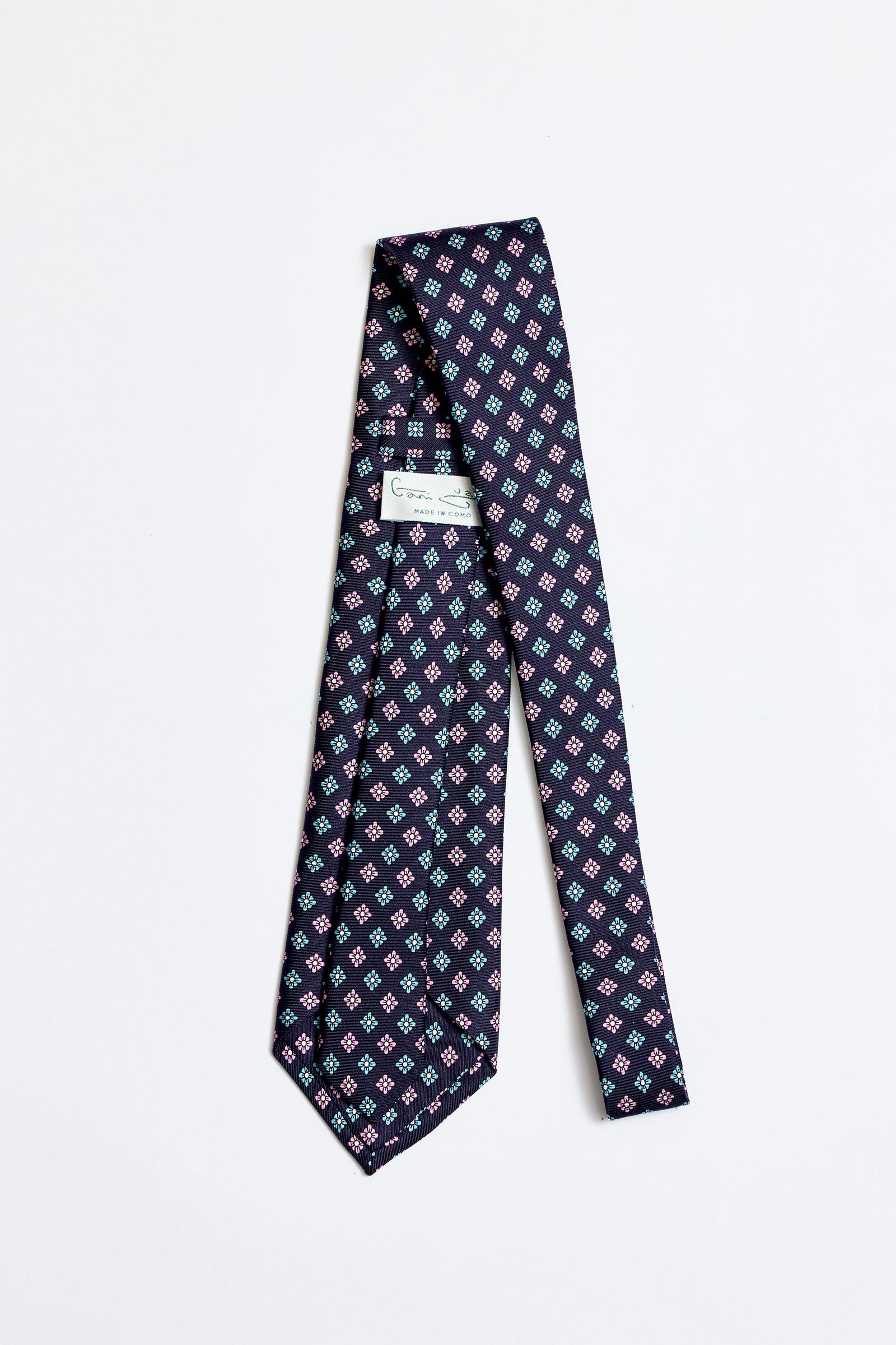 Lacivert Pembe Turkuaz 5 Fold İpek Kravat