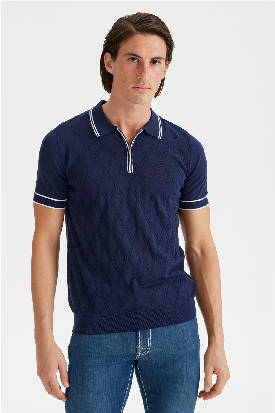 Lacivert Polo Yaka Erkek Pamuk Triko