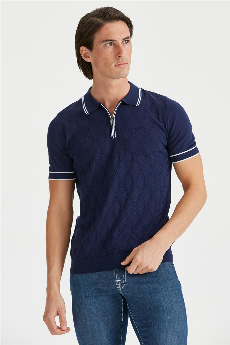Lacivert Polo Yaka Erkek Pamuk Triko
