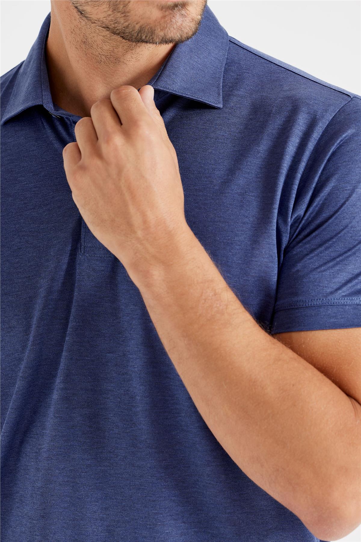 Lacivert Polo Yaka İpek T-shirt