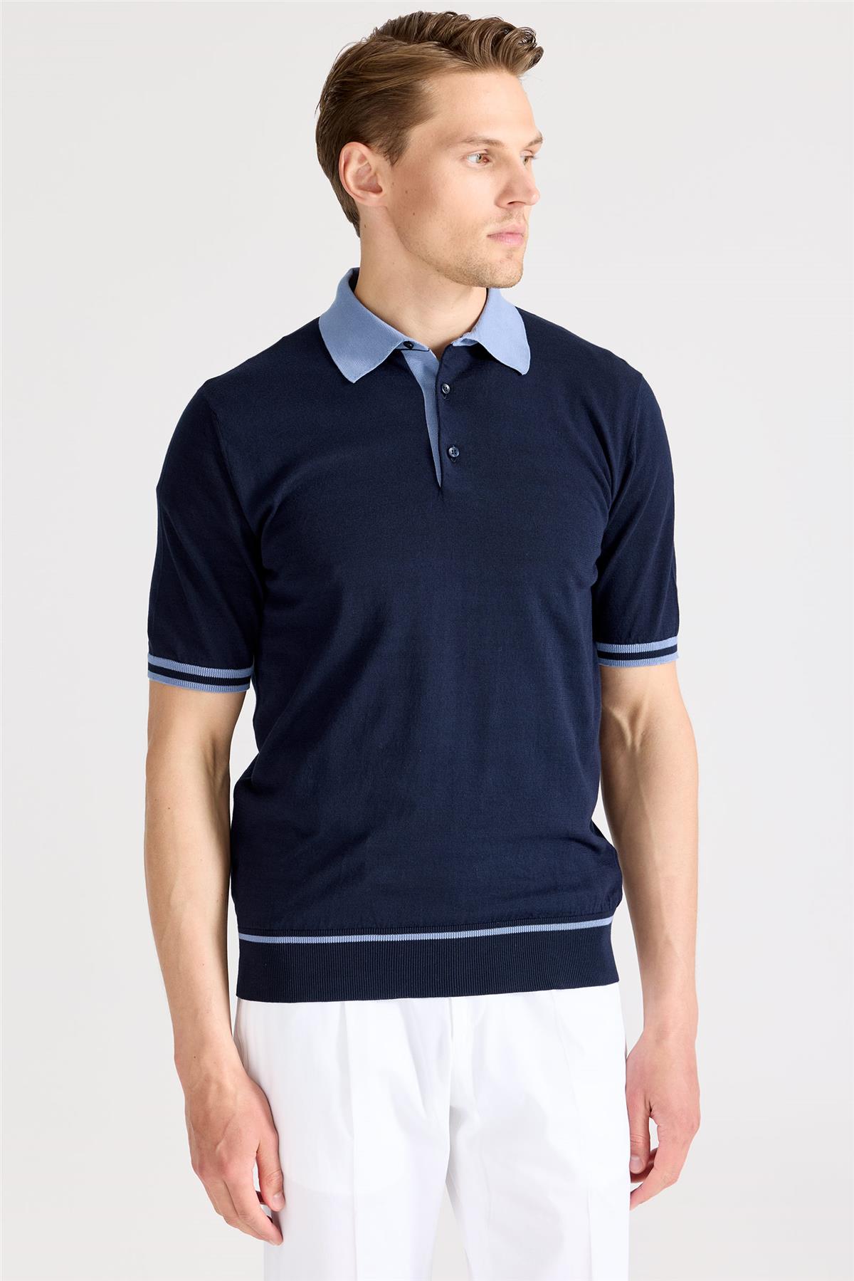 Lacivert Polo Yaka Pamuk Triko