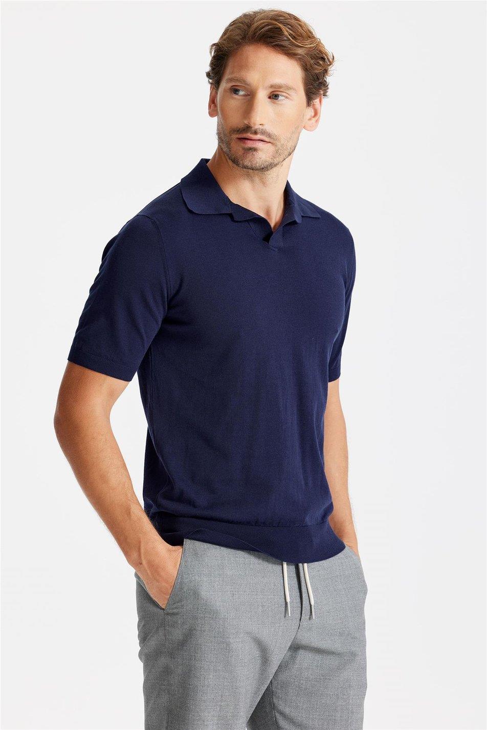 Lacivert Polo Yaka Pamuk Triko