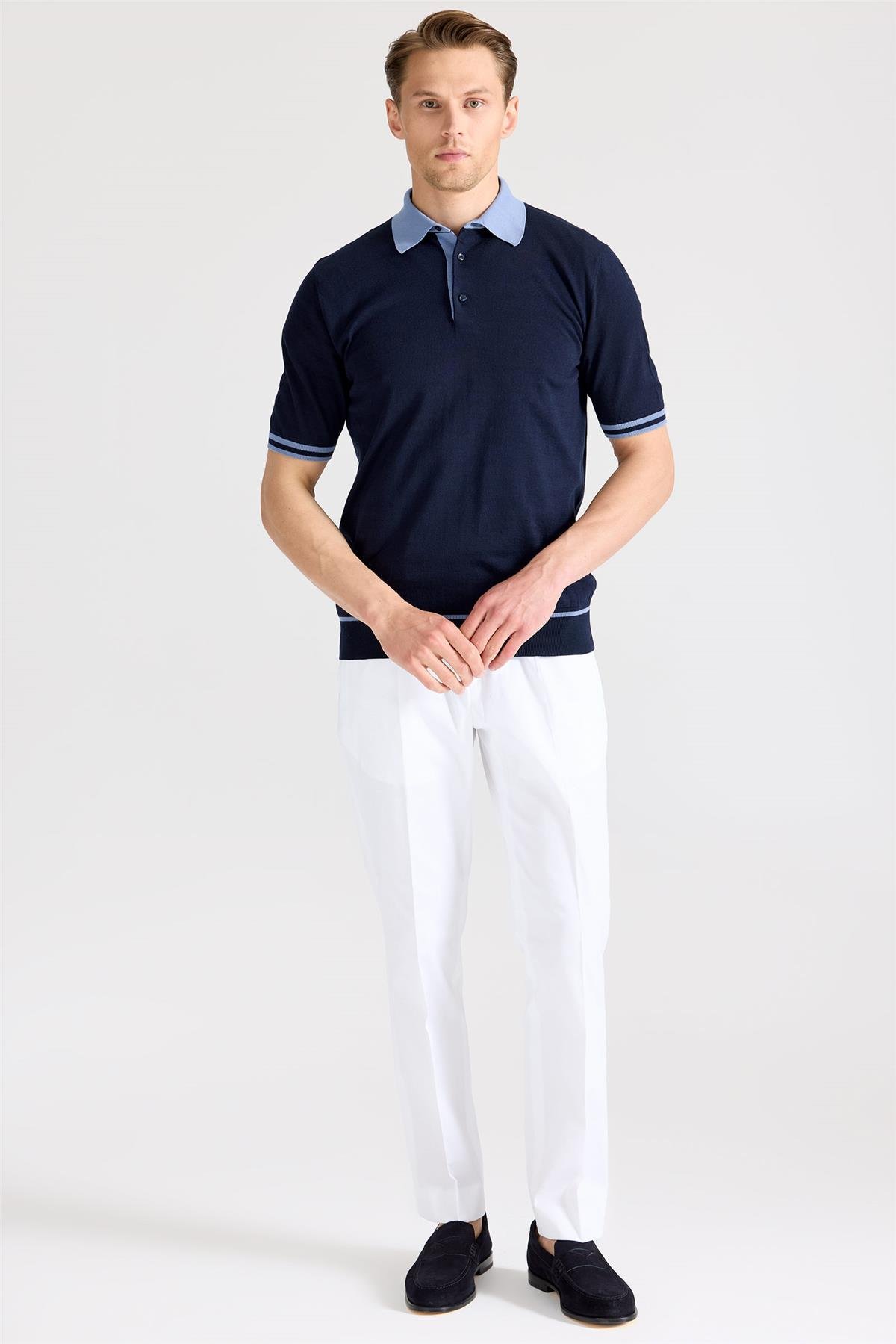 Lacivert Polo Yaka Pamuk Triko