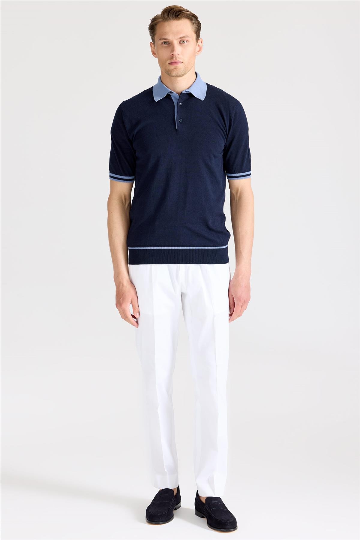 Lacivert Polo Yaka Pamuk Triko