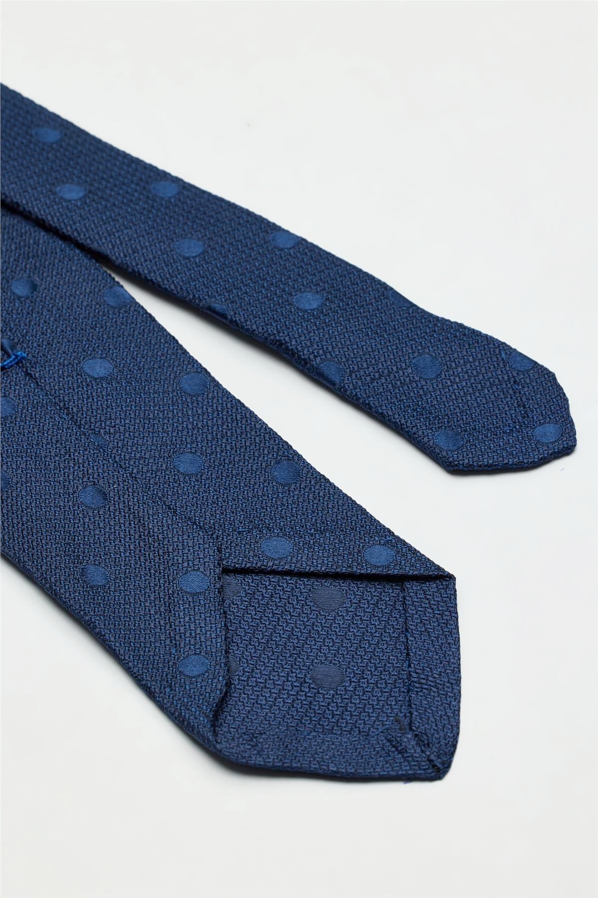 Lacivert Puantiyeli Garza İpek Kravat