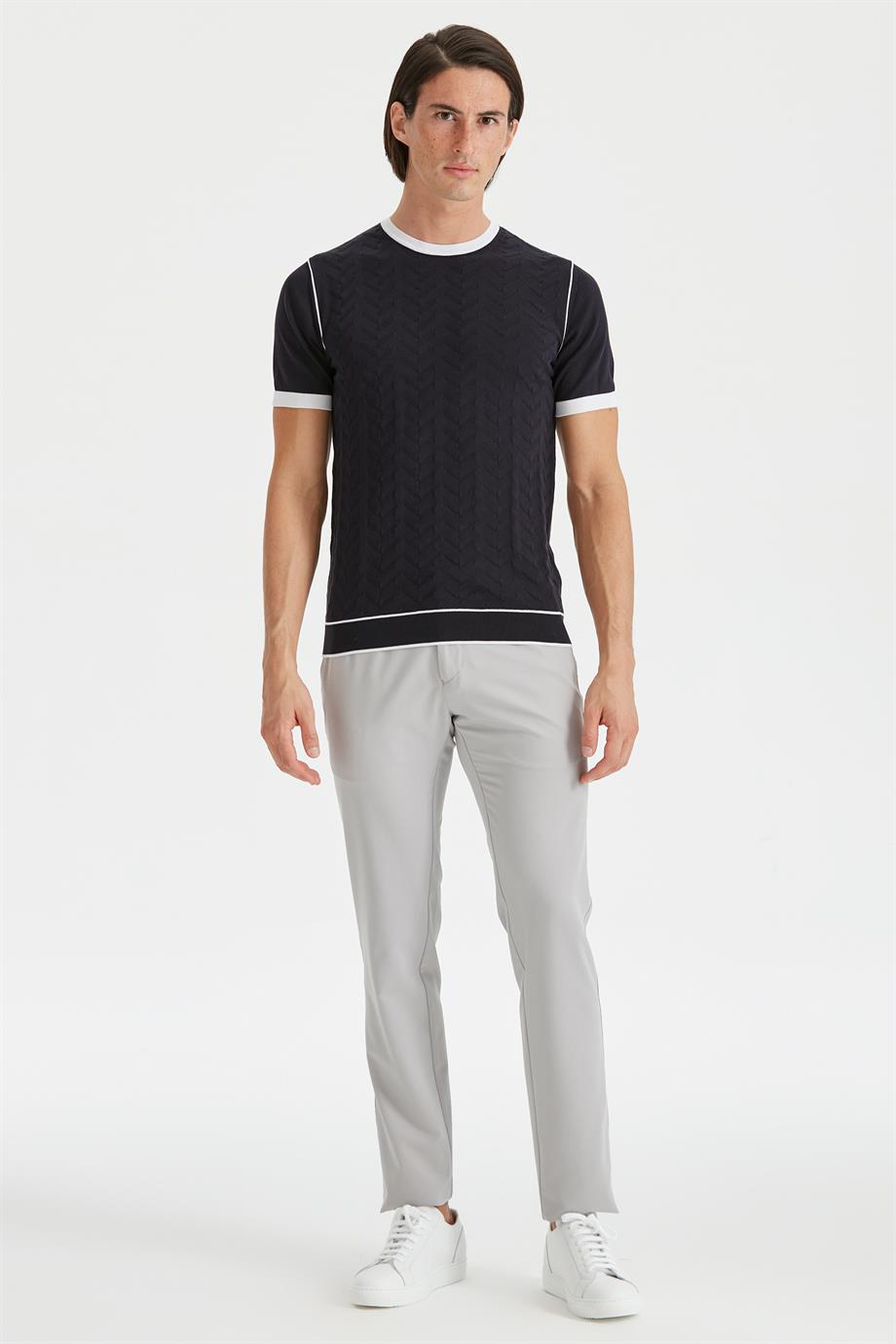 Lacivert Sıfır Yaka Erkek Triko T-Shirt