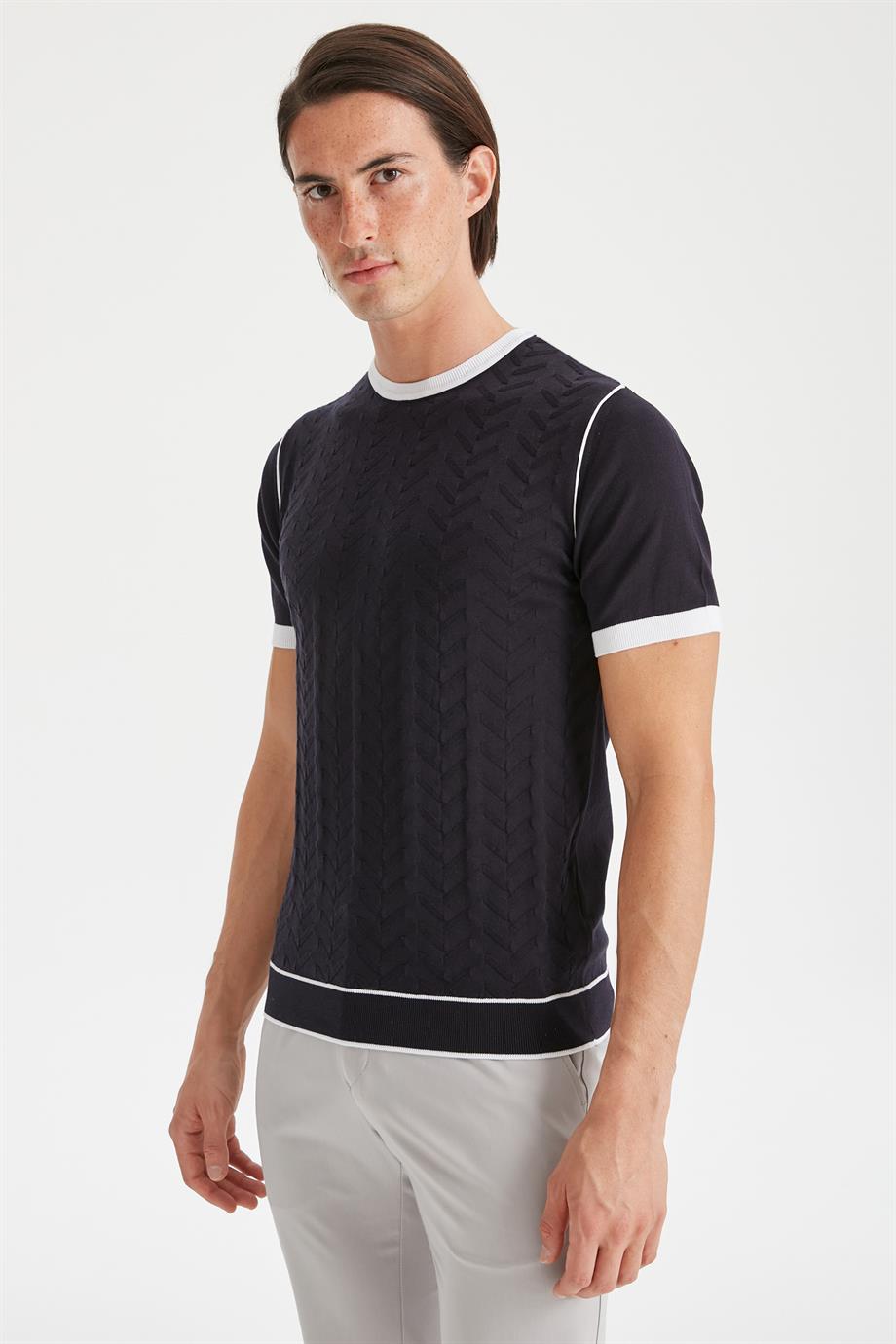 Lacivert Sıfır Yaka Erkek Triko T-Shirt