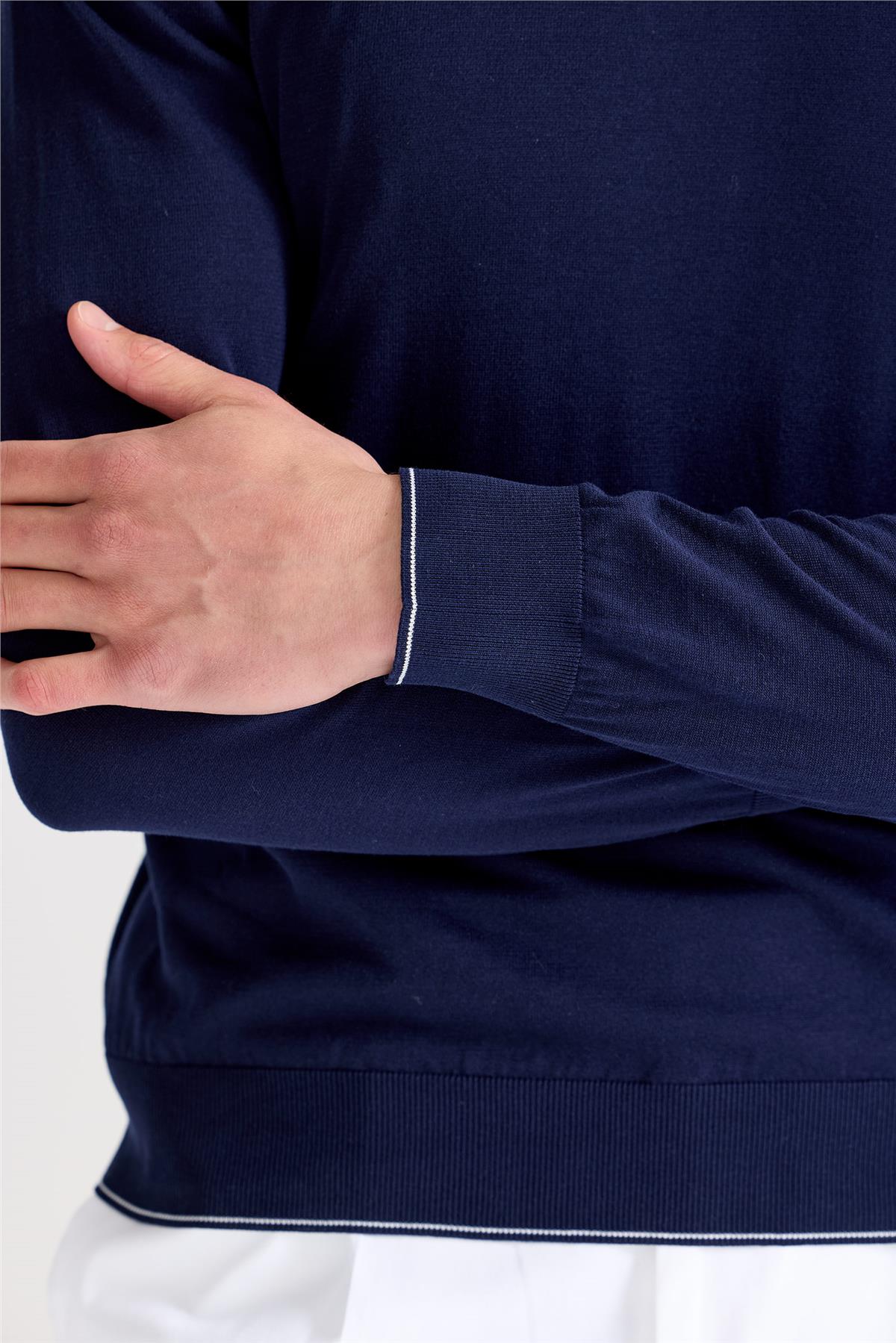 Lacivert Sıfır Yaka Pamuk Triko