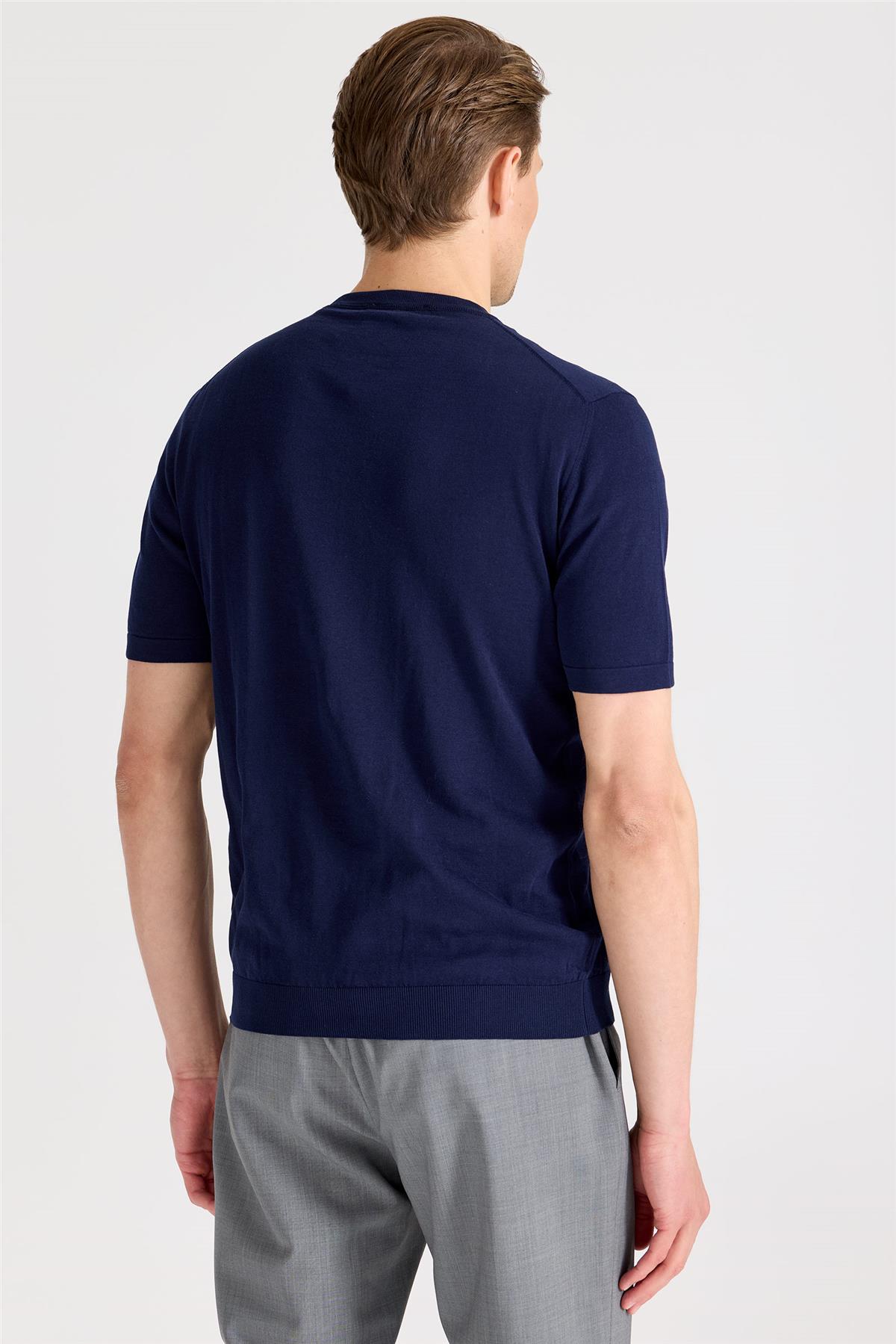 Lacivert Sıfır Yaka Pamuk Triko