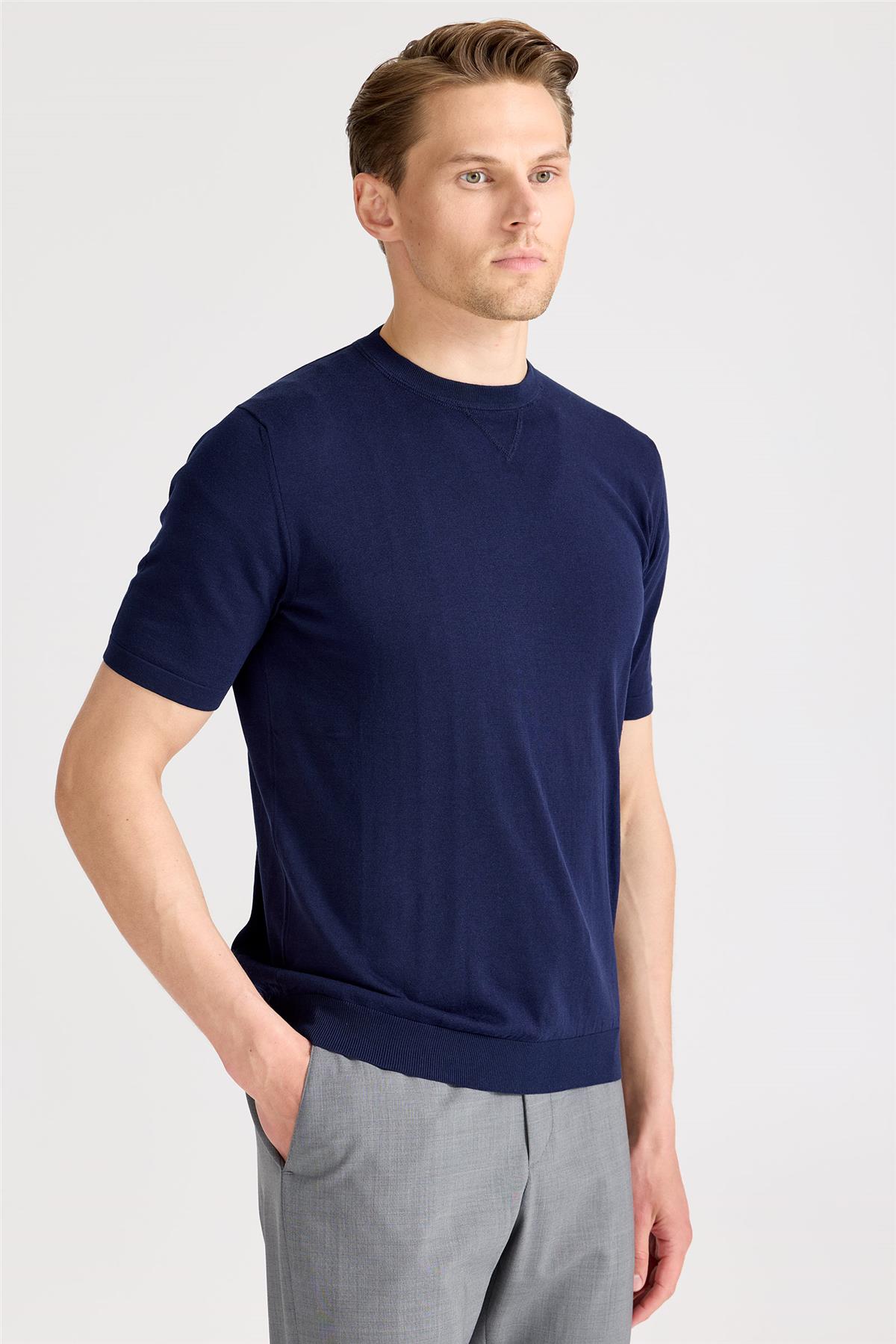 Lacivert Sıfır Yaka Pamuk Triko