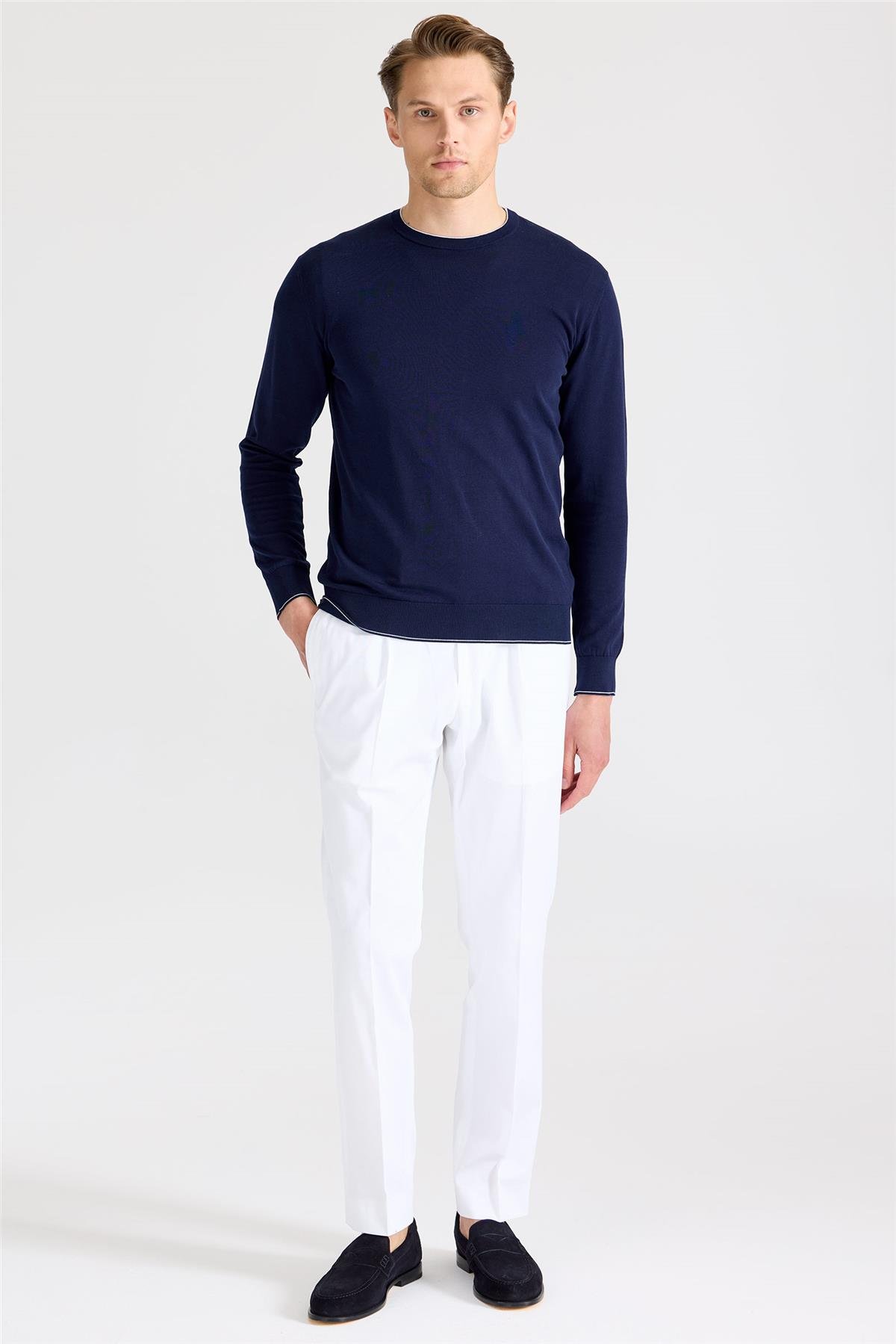 Lacivert Sıfır Yaka Pamuk Triko