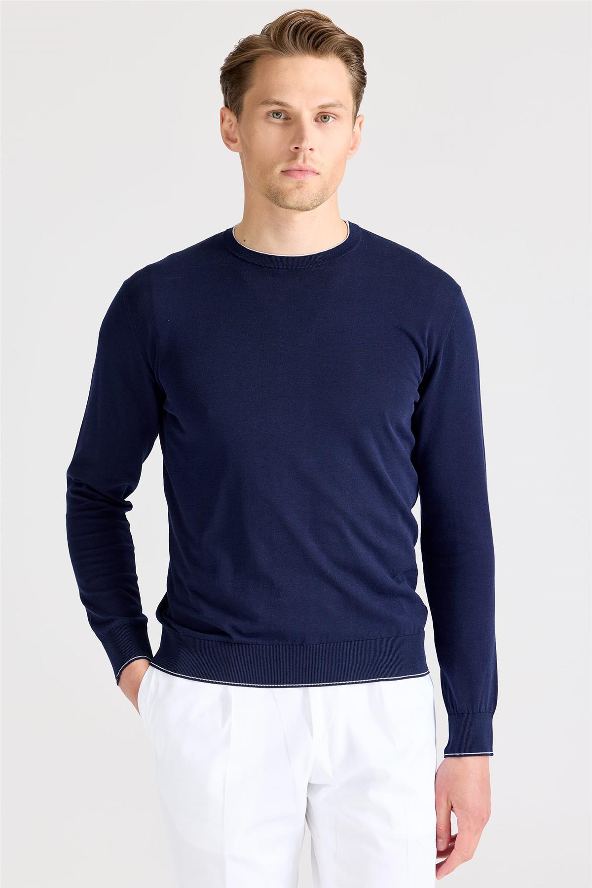 Lacivert Sıfır Yaka Pamuk Triko