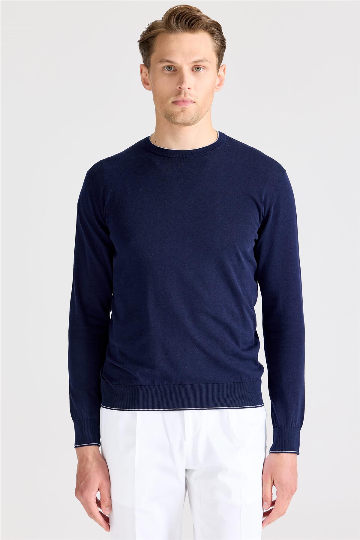 Lacivert Sıfır Yaka Pamuk Triko