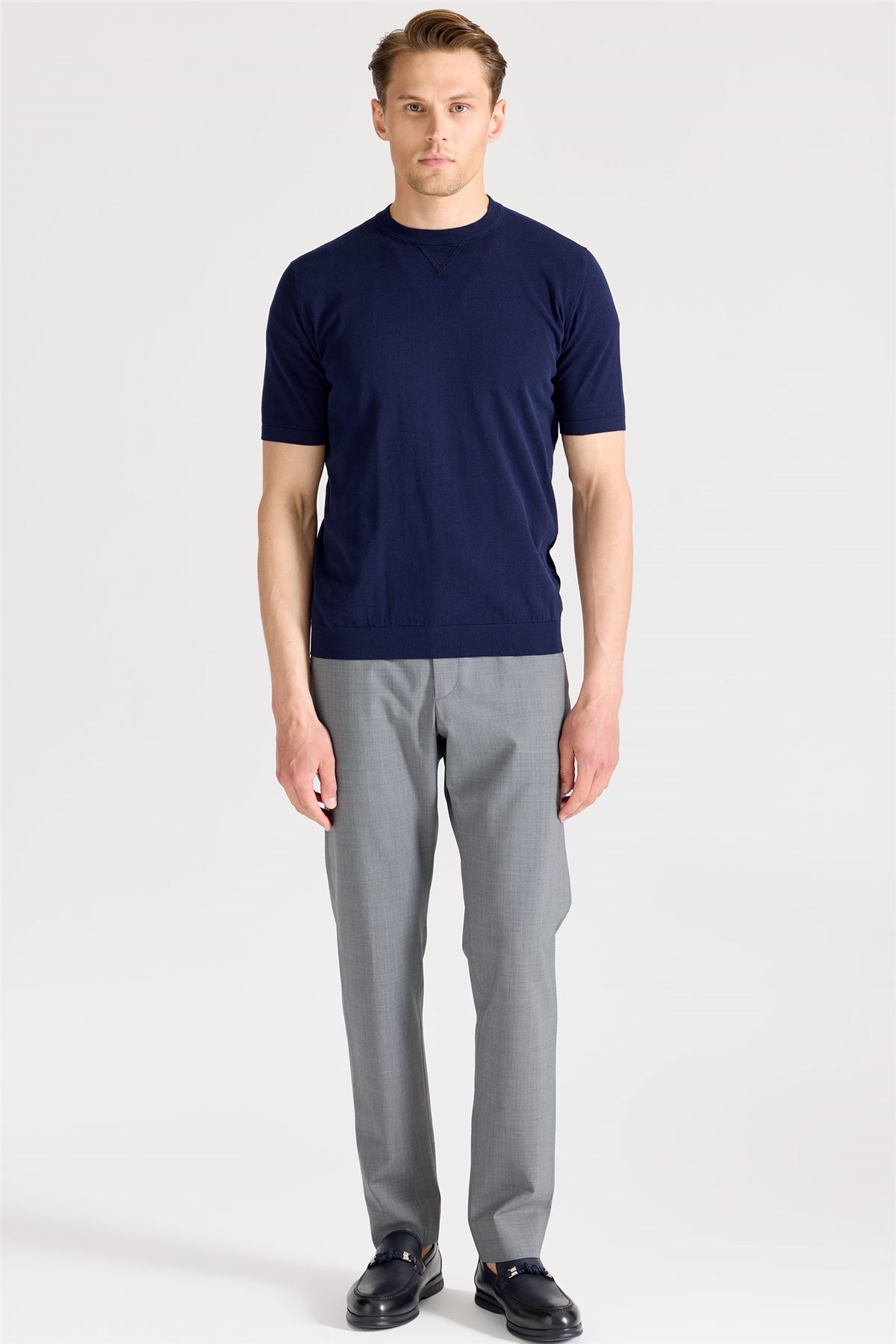 Lacivert Sıfır Yaka Pamuk Triko