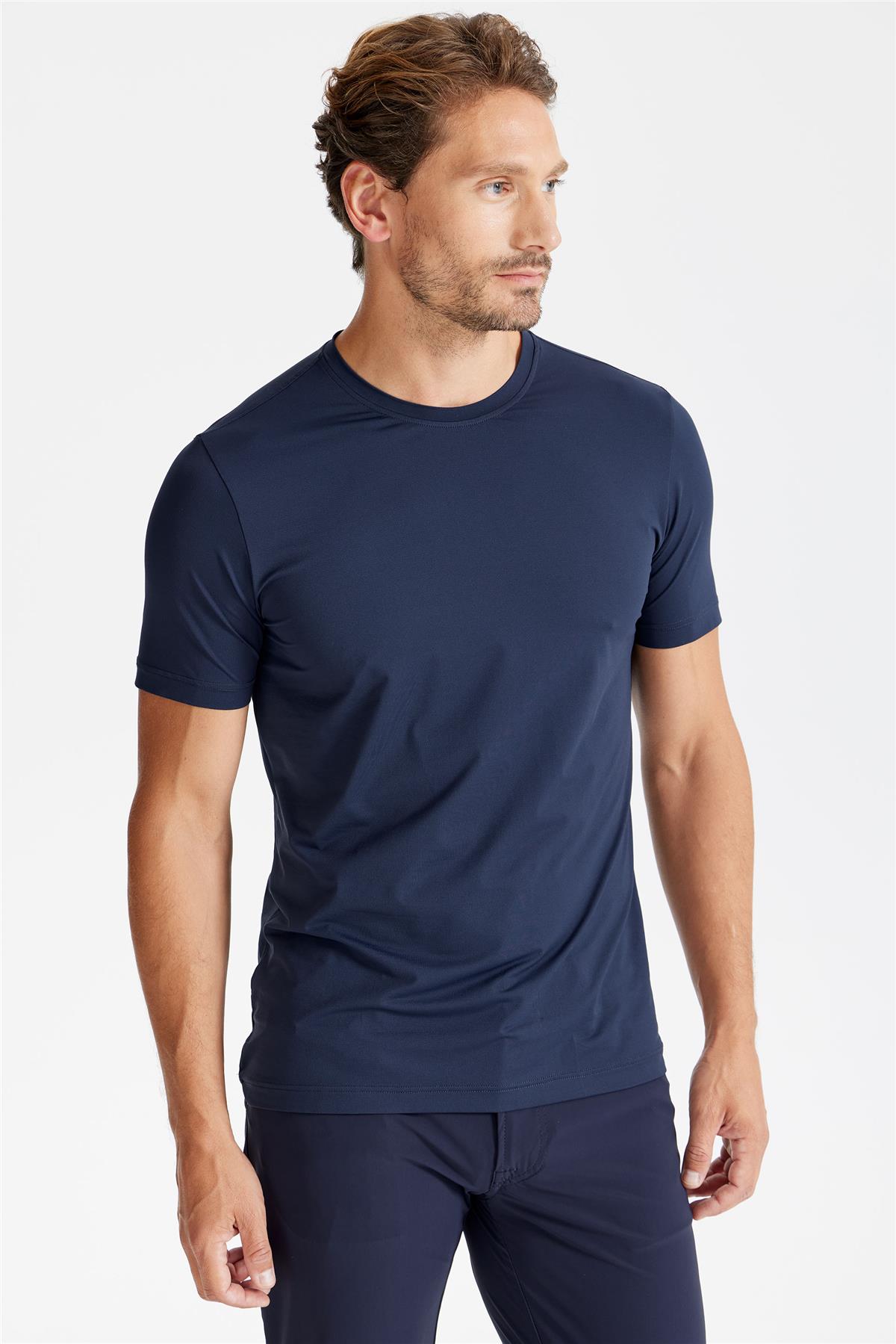 Lacivert Sıfır Yaka Teknik Kumaş T-shirt