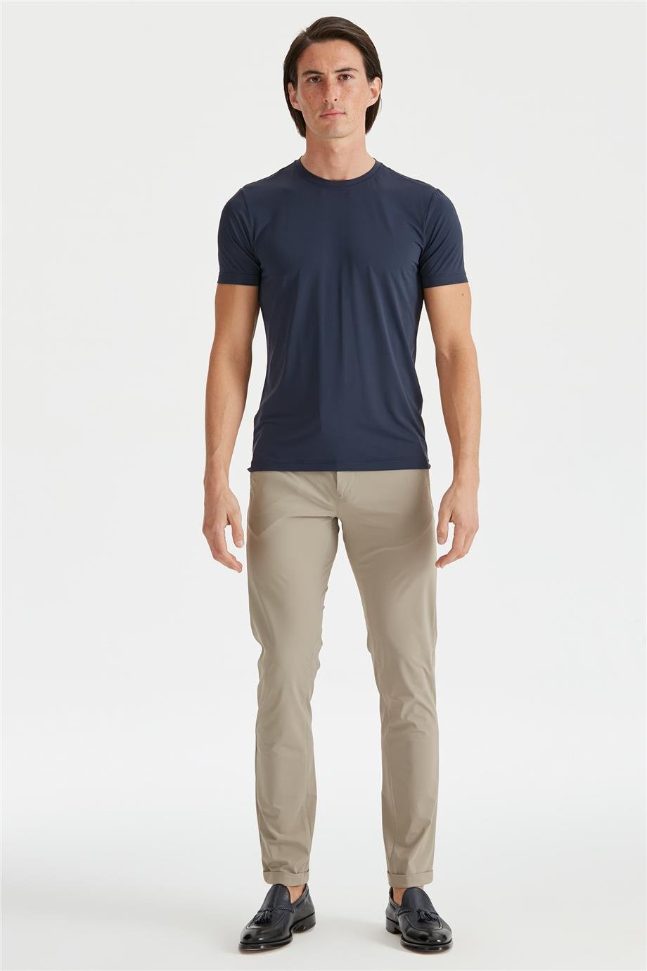 Lacivert Sıfır Yaka Teknik Kumaş T-shirt