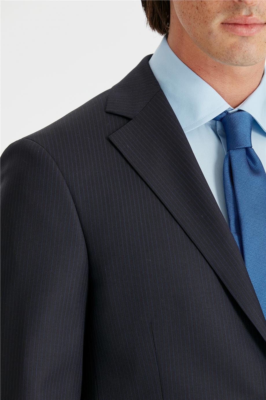 Lacivert Silik Çizgili Yün Takım Elbise