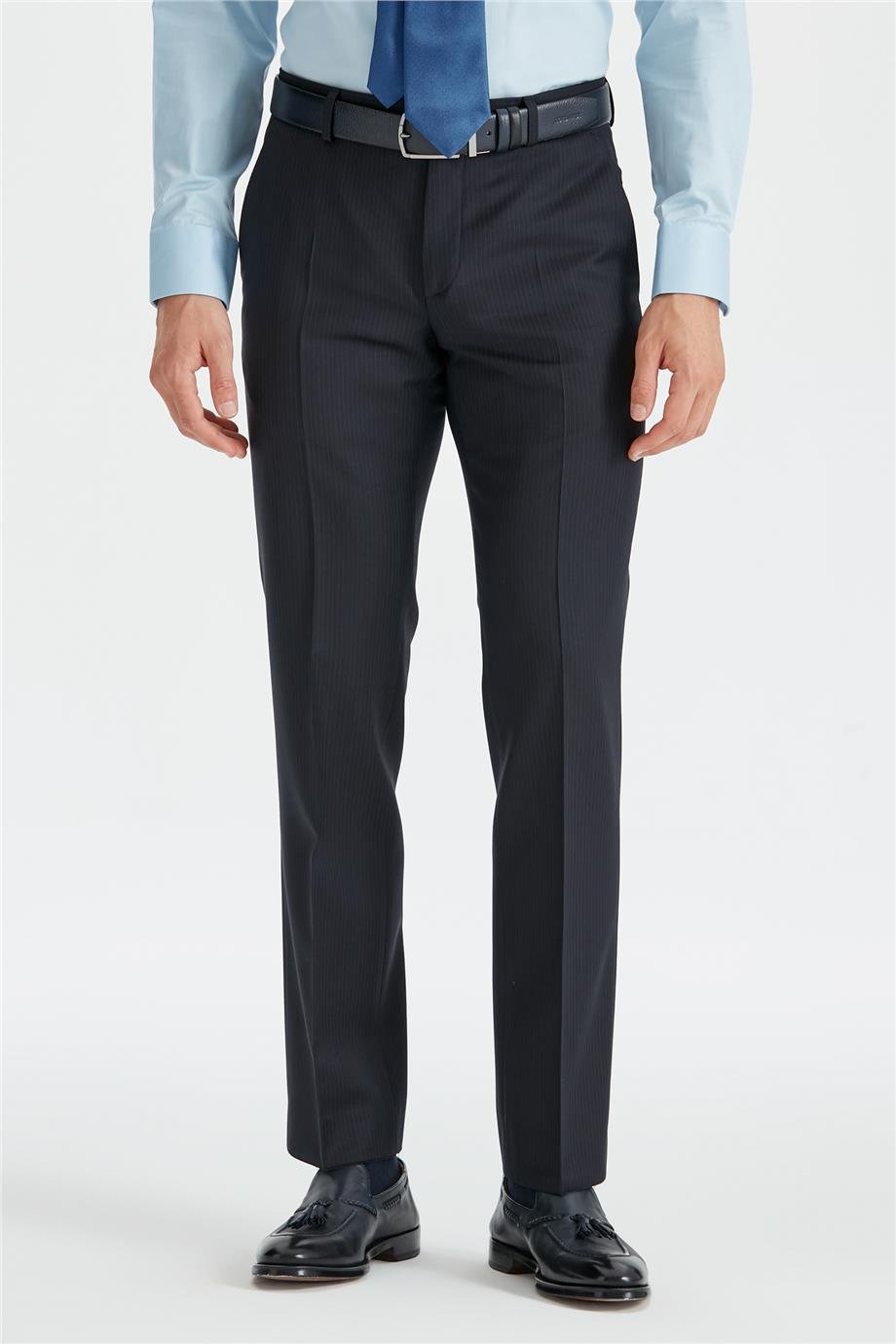 Lacivert Silik Çizgili Yün Takım Elbise