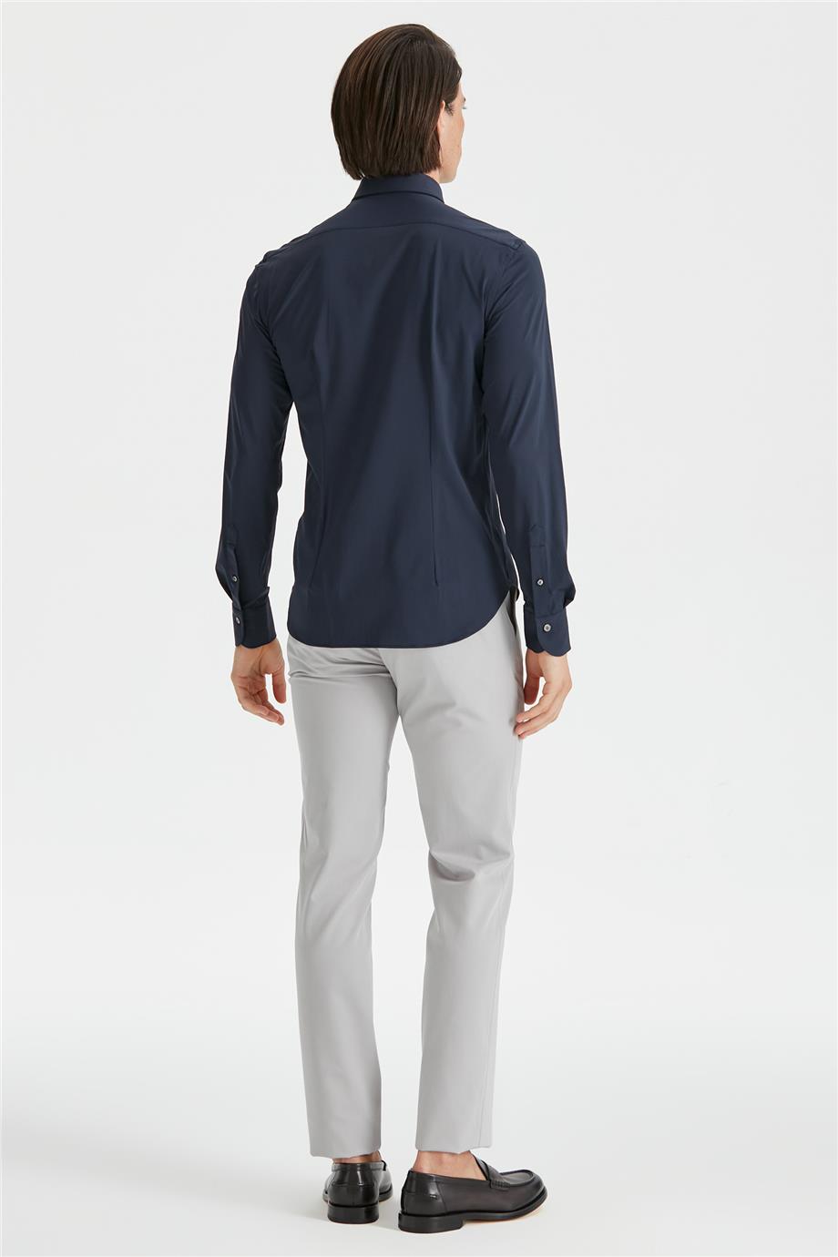 Lacivert Teknik Kumaş Gömlek