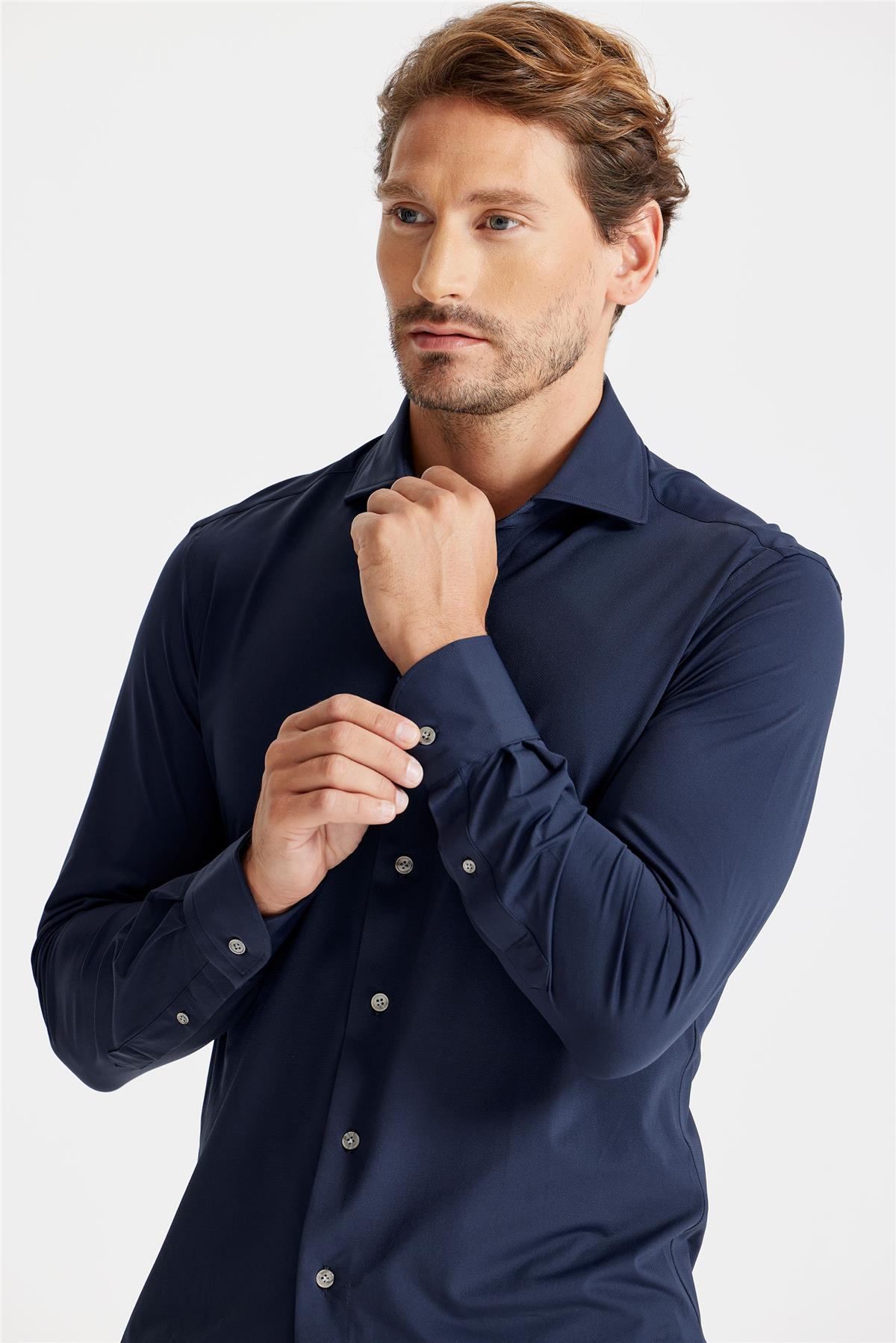 Lacivert Teknik Kumaş Gömlek