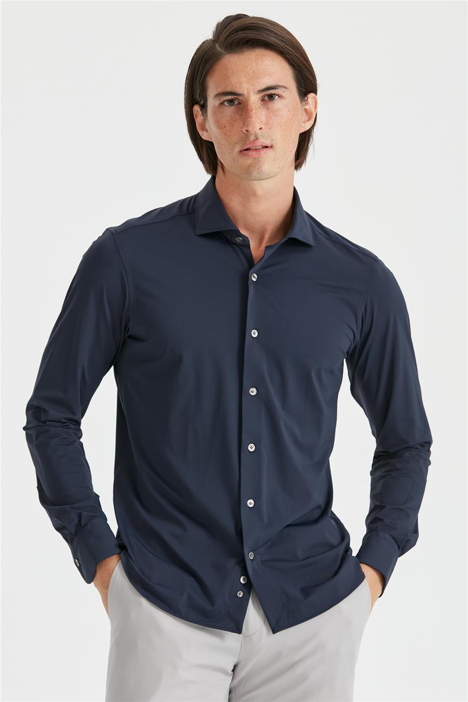 Lacivert Teknik Kumaş Gömlek