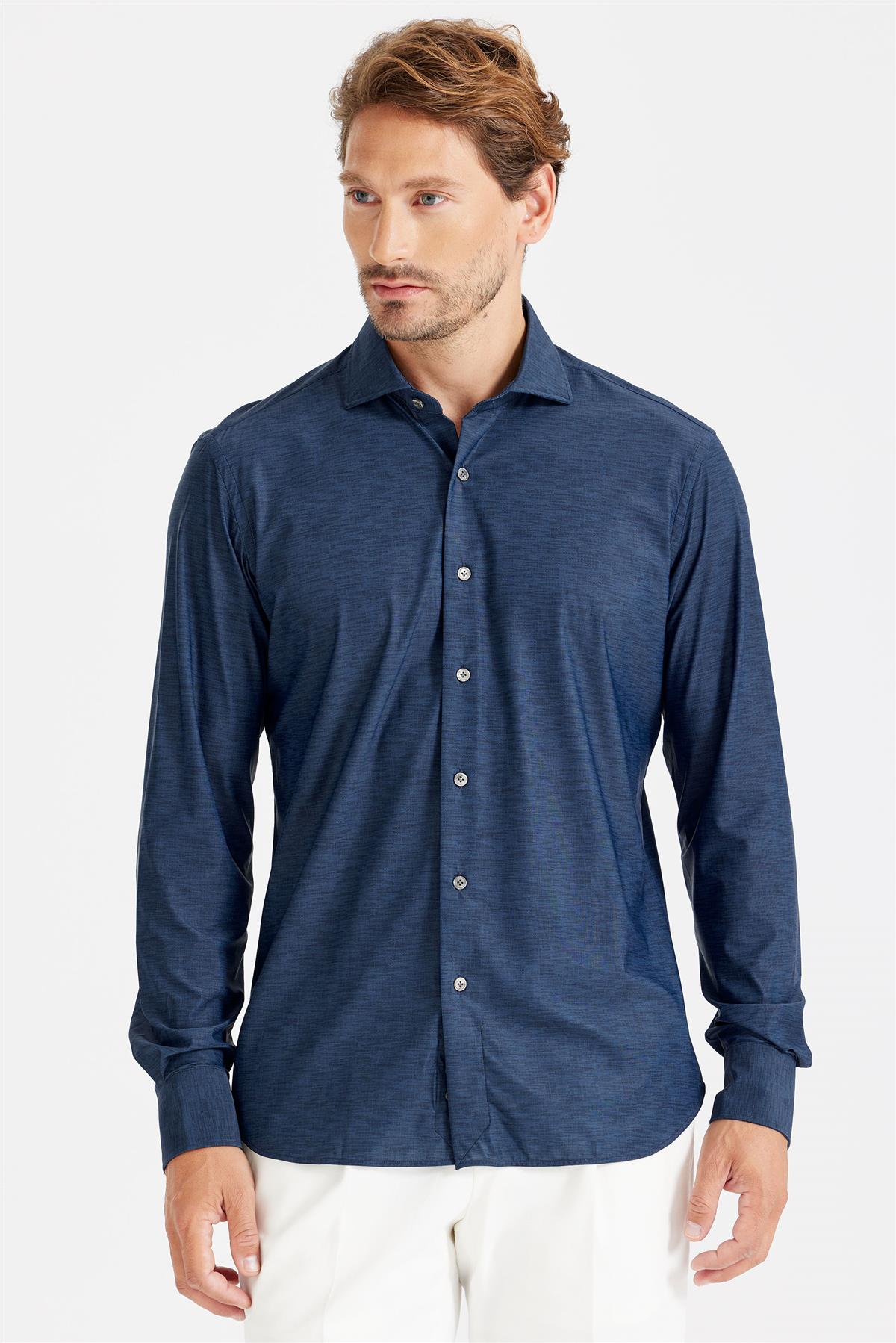 Lacivert Teknik Kumaş Gömlek